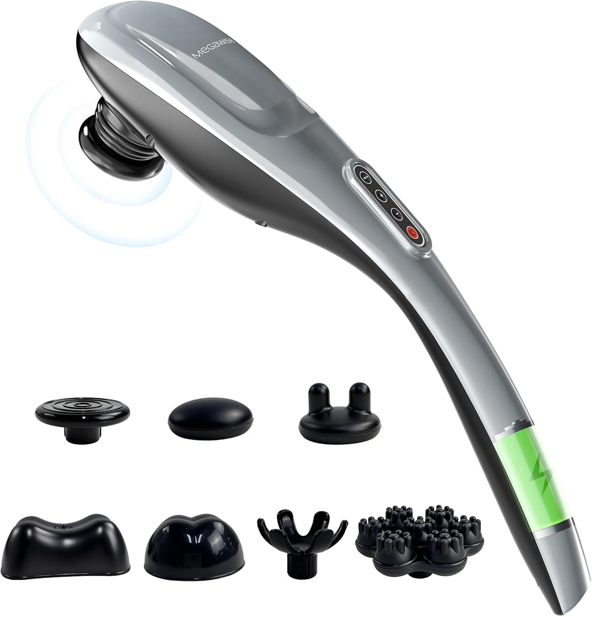 MEGAWISE Cordless Back Massager for Shoulders, Waist, Legs, Rechargeable 3200mAh Battery, 5 Speed and 5 +2 Massage Nodes 5 Hard, 2 Silicone Nodes, Massage While Moving Around (Off White Cordless)