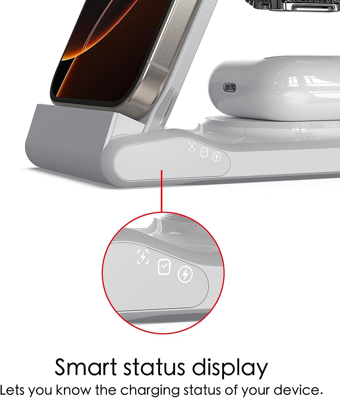 3 in 1 Charging Station for Multiple Devices,Travel Wireless Charging Station, Foldable Charger for iPhone 17 Air 16 15 14 13 12 Series,& Android Phone,& iWatch (USB-C Adapter Included)