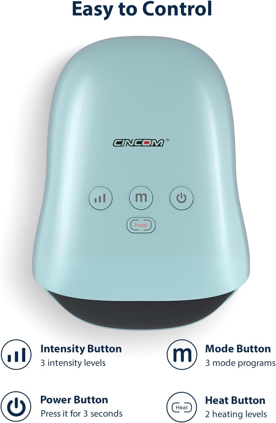 CINCOM Cordless Hand Massager with Heat and Compression, Blue