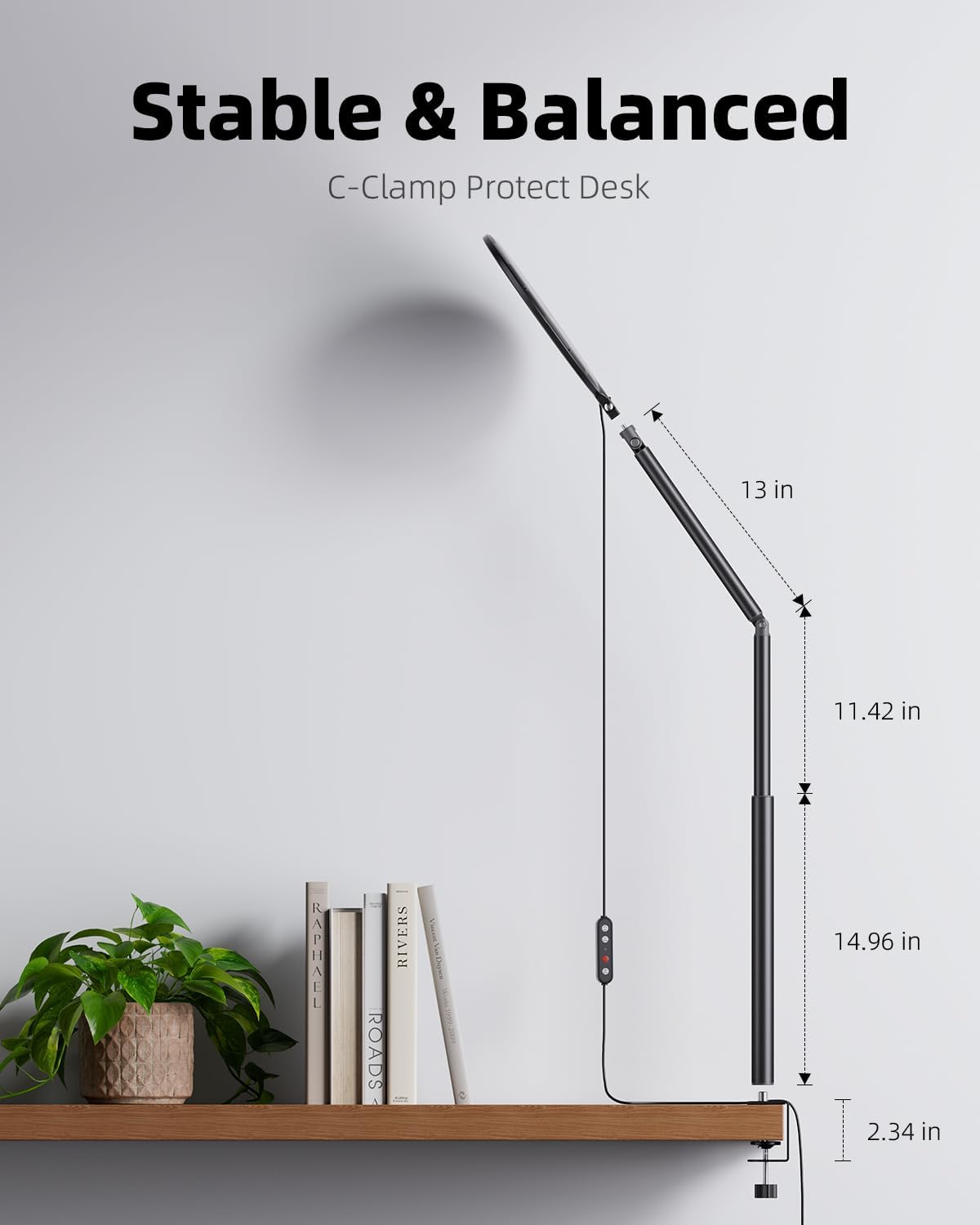 Weilisi 10.2" Desk Ring Light with Stand, 360° Rotate Desk Lamps for Home Office with C-Clamp, Flexible Height Desk Light, Adjust Arm Ring Light for Desk, Podcast, Gaming, Recording, Zoom Lighting