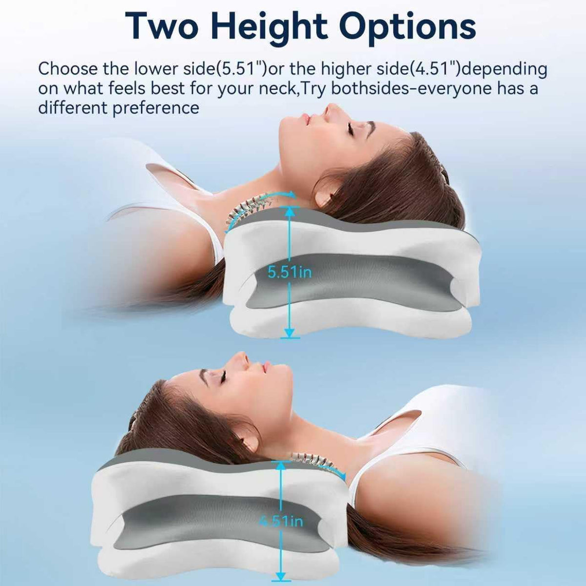 Dreams Relief Pillow,Sleep Apnea Pillow w/Neck & Snoring Relief,Orthopedic & Ergonomic Contour Cervical Memory Foam Cooling Pillow for Side Sleepers,Medium Firm Support (WhiteGrey, Queen Size)