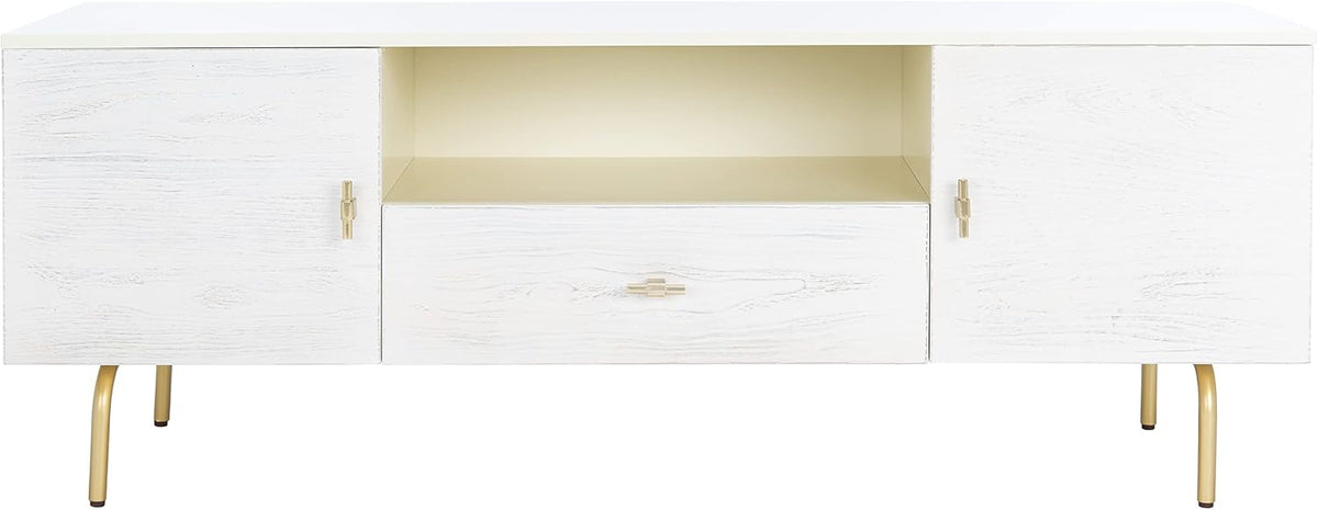 SAFAVIEH Genevieve TV Stand for up to 65" Flatscreen – Cream & White Washed Finish, Mid-Century Modern Storage Cabinet, Entertainment Media Console (MED5000D)