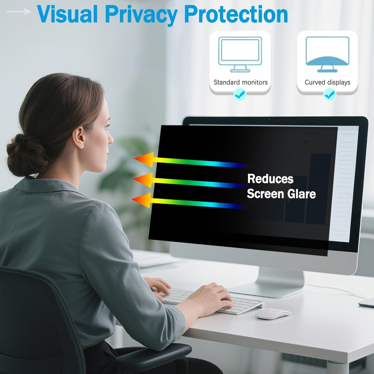 [2 Pack] 28 Inch Computer Privacy Screen for 16:9 Widescreen Monitor, Anti-Glare Privacy Filter, Removable Anti-Scratch Anti-Spy Screen Protector