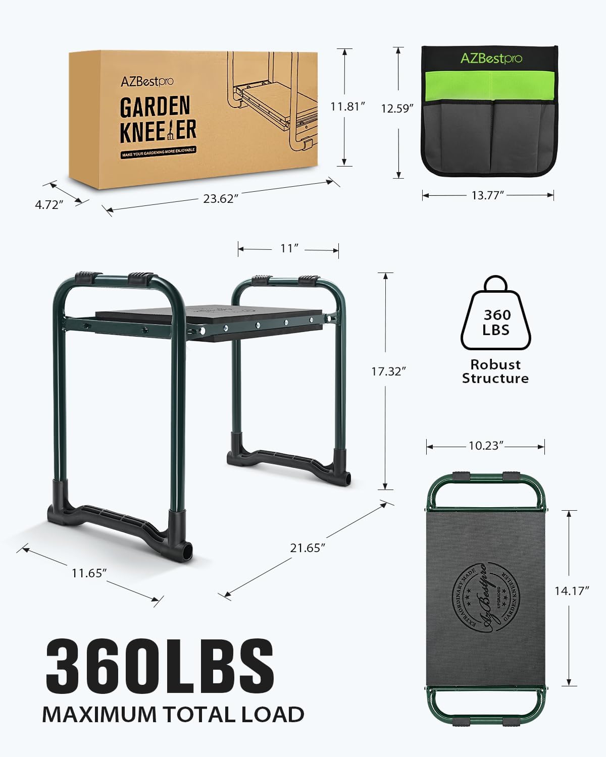 Garden Kneeler and Seat Heavy Duty, Upgraded Foldable Gardening Stool - Widened to 10" Stable Wear-resistant Prevent Knee and Back Pain, Beautiful Logo high-end 2 Large Tool Bags Gift for Women