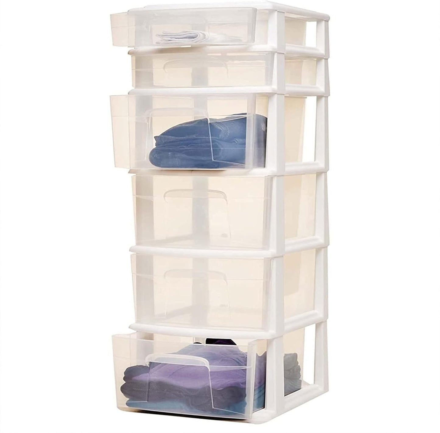 HOMZ 2-Pack Drawer Tower, 6-Tier Clear Plastic Storage Organizer Cart, White Frame - Heavy-Duty Organizing Drawers for Home, Bedroom, and Closet Organization