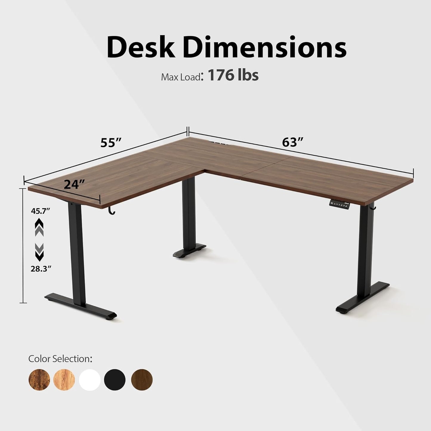 Agilestic L Shaped Standing Desk 63 x 55 inch Adjustable Height, Electric Corner Standing Desk, Sit Stand Computer Table with Splice Board, Dark Walnut