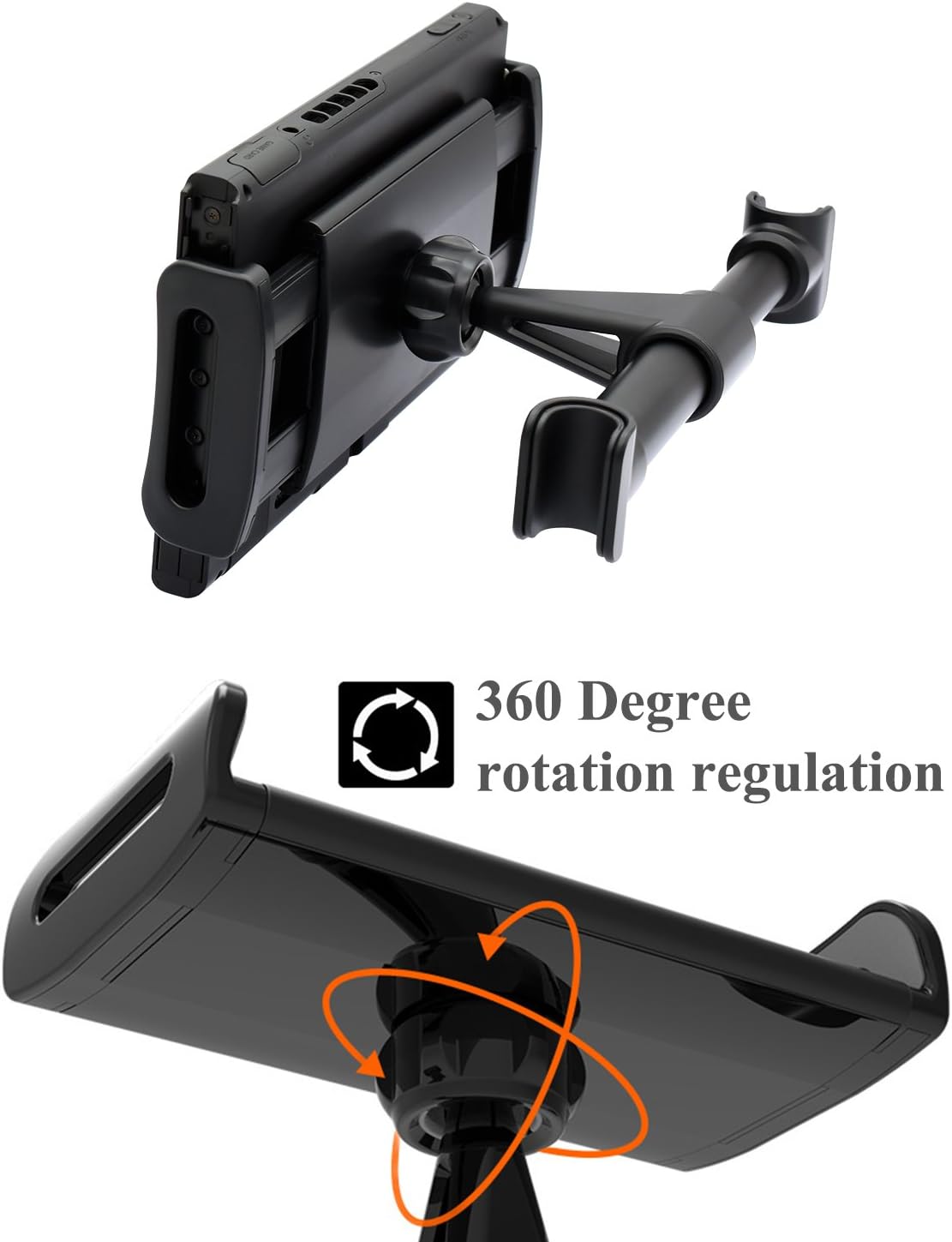 FYOUNG Car Headrest Mount Compatible with Switch 2 Model 2025/OLED/Switch, Adjustable Car Holder Compatible with iPhone/iPad and Other Devices (4"-11")-Black