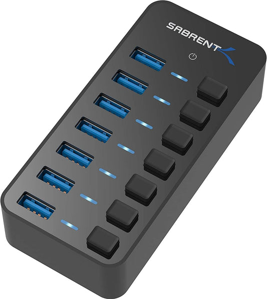 SABRENT 36W 7-Port Powered USB 3.0 Hub, Switches & LEDs (HB-BUP7)