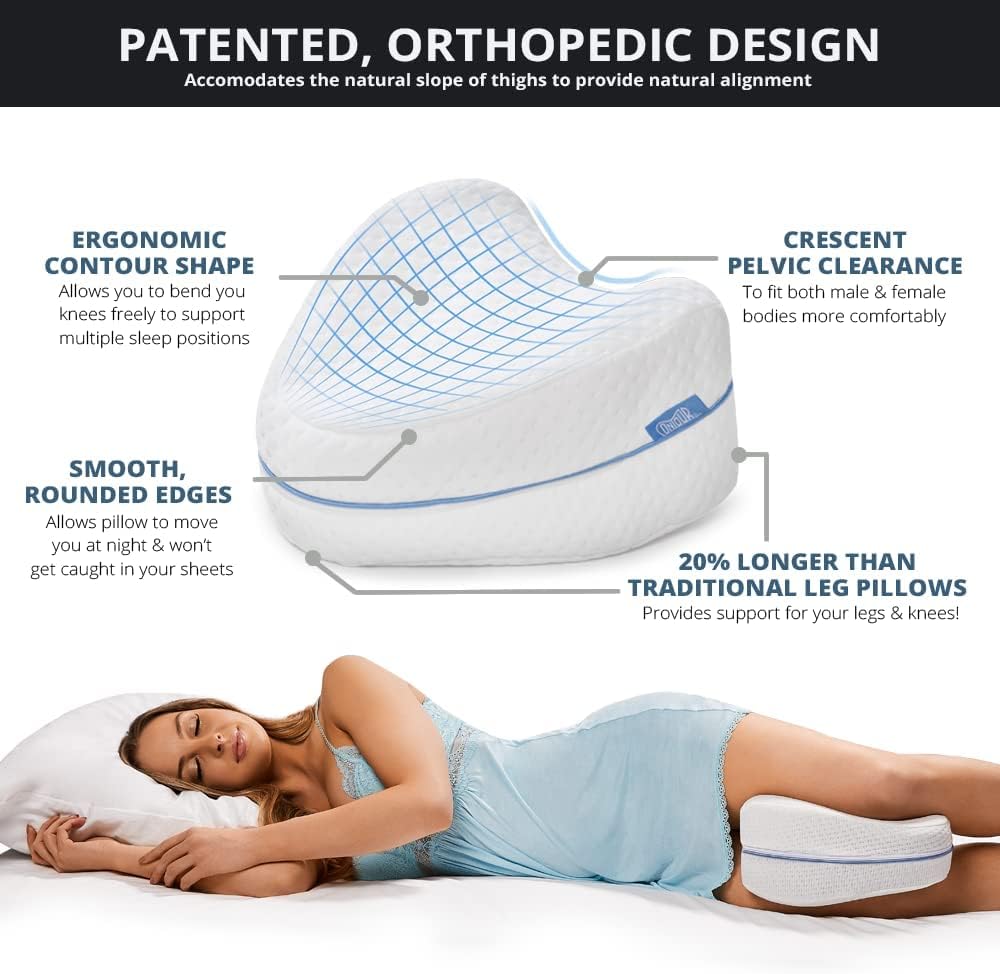 Contour Legacy Cool Leg & Knee Foam Support Pillow for Side Sleepers Soothing Relief for Back, Hips, Knees, Joints, Nerves & Muscles