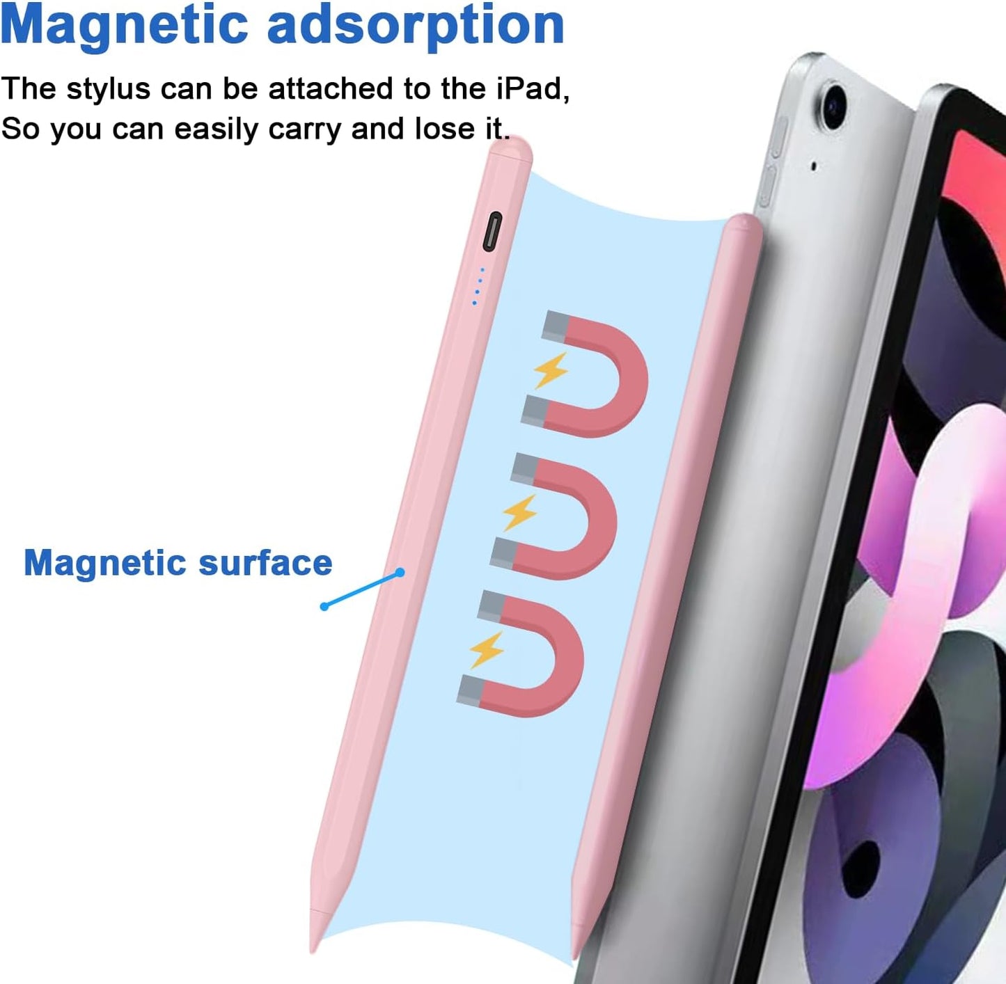 Stylus Pens for Touch Screens Power-Display Tablet Pen POM Tip Magnetic Digital Touch Pen Compatible with iPhone/iPad/iPad Pro/Lenovo/Switch/Android Smartphone and Tablet Devices (Pink)