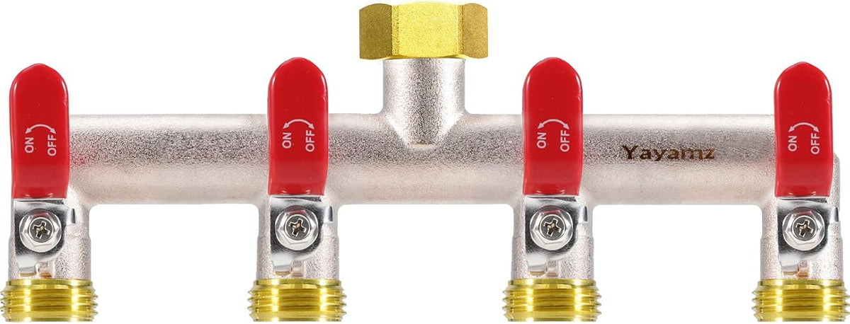 4 Way Garden Hose Splitter, 3/4" GHT Water Spigot Splitter (Red)