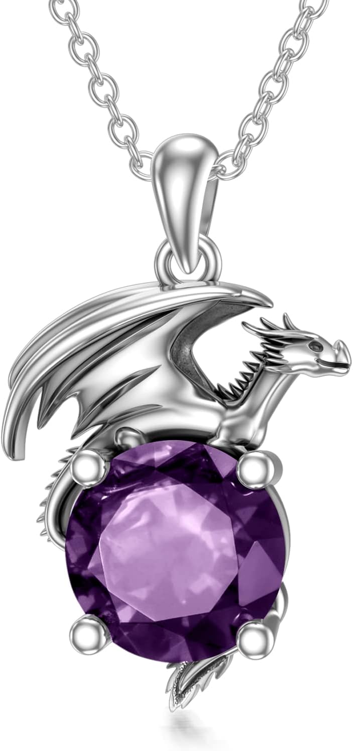 Dragon Necklace for Women/Men Sterling Silver Necklace with Birthstone Gift for Women/Men