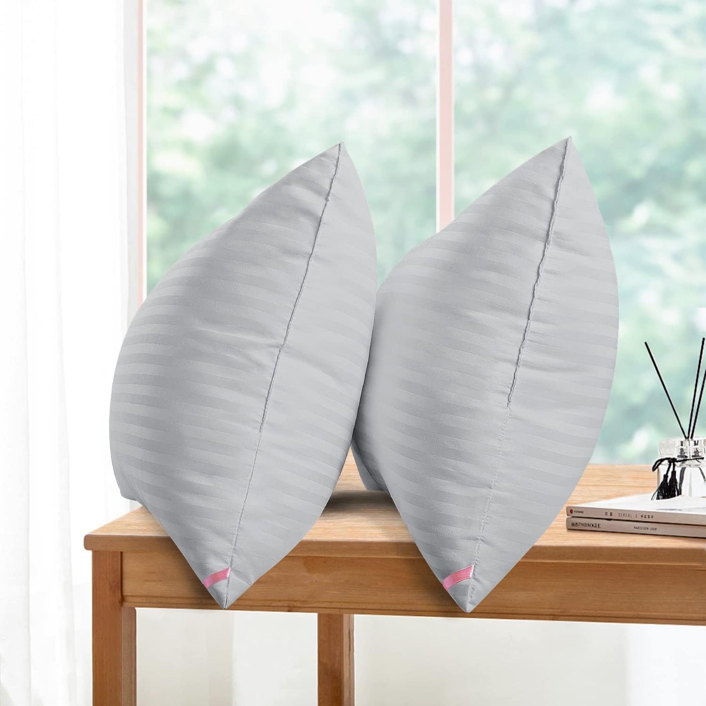 EIUE Bed Pillows for Sleeping 2 Pack Queen Size，Pillows for Side and Back Sleepers,Super Soft Down Alternative Microfiber Filled Pillows,20 x 30 Inches,Grey