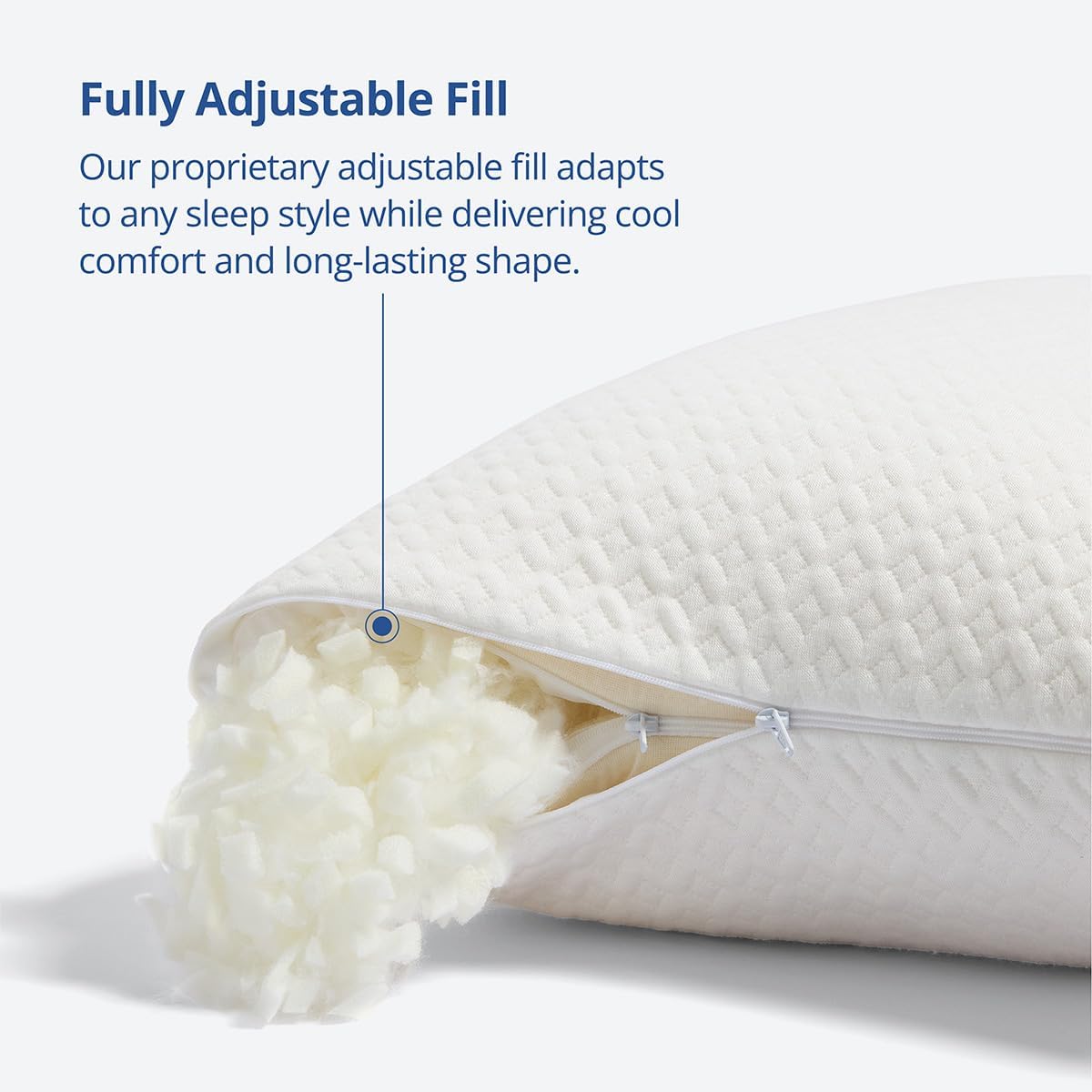 Cosy House Collection Luxury Rayon Derived from Bamboo Shredded Memory Foam Pillow - Adjustable & Removable Fill - Cool & Breathable Cover with Zipper for Side, Back, & Stomach Sleepers (Queen)