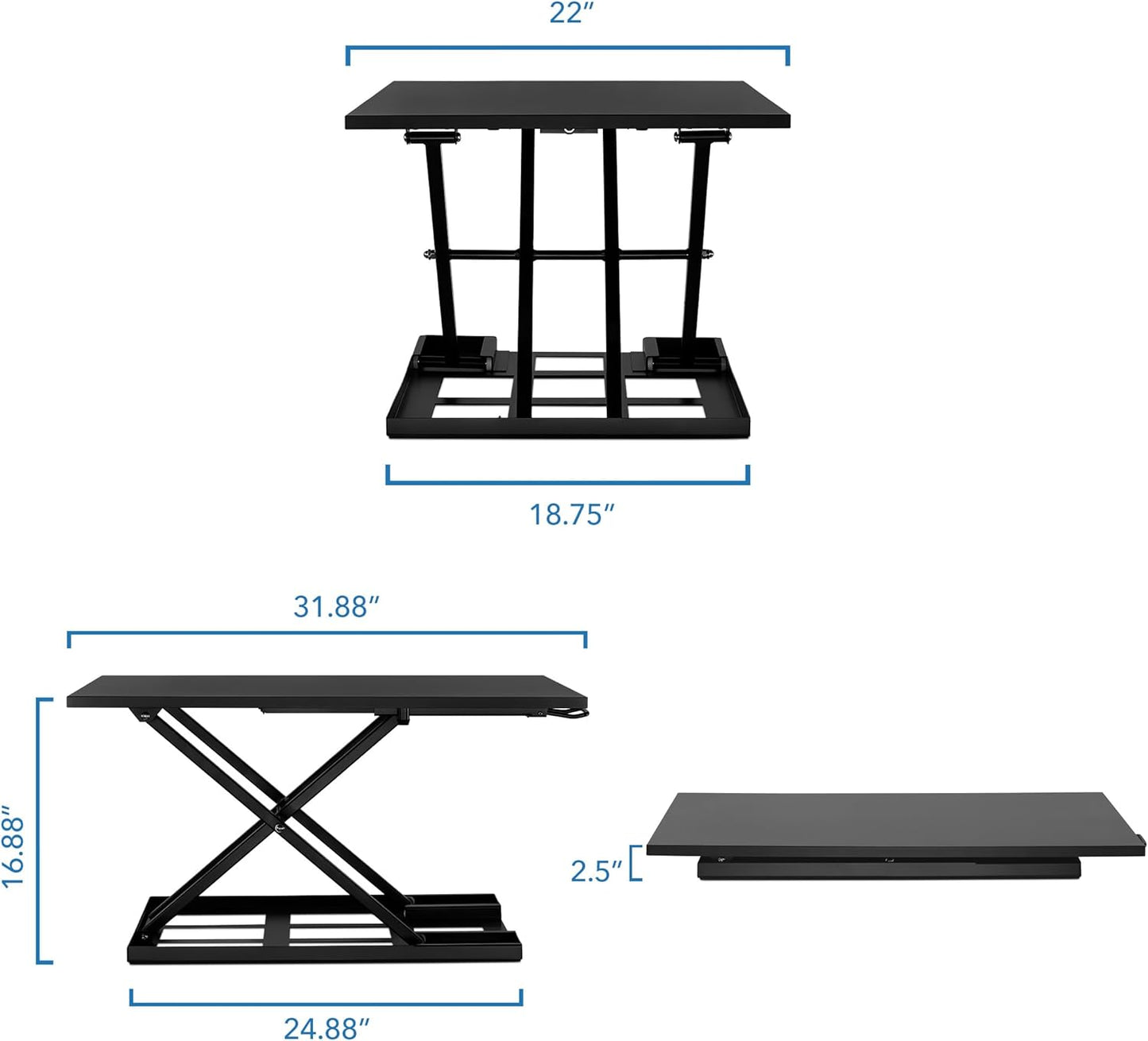 Mount-It! Standing Desk Converter 32" x 22" – Sit Stand Desk Riser with Gas Spring Lift, Slim 2.5" Low Profile, Height Adjustable Desktop Workstation, Preassembled Sit-Stand Solution for Home & Office