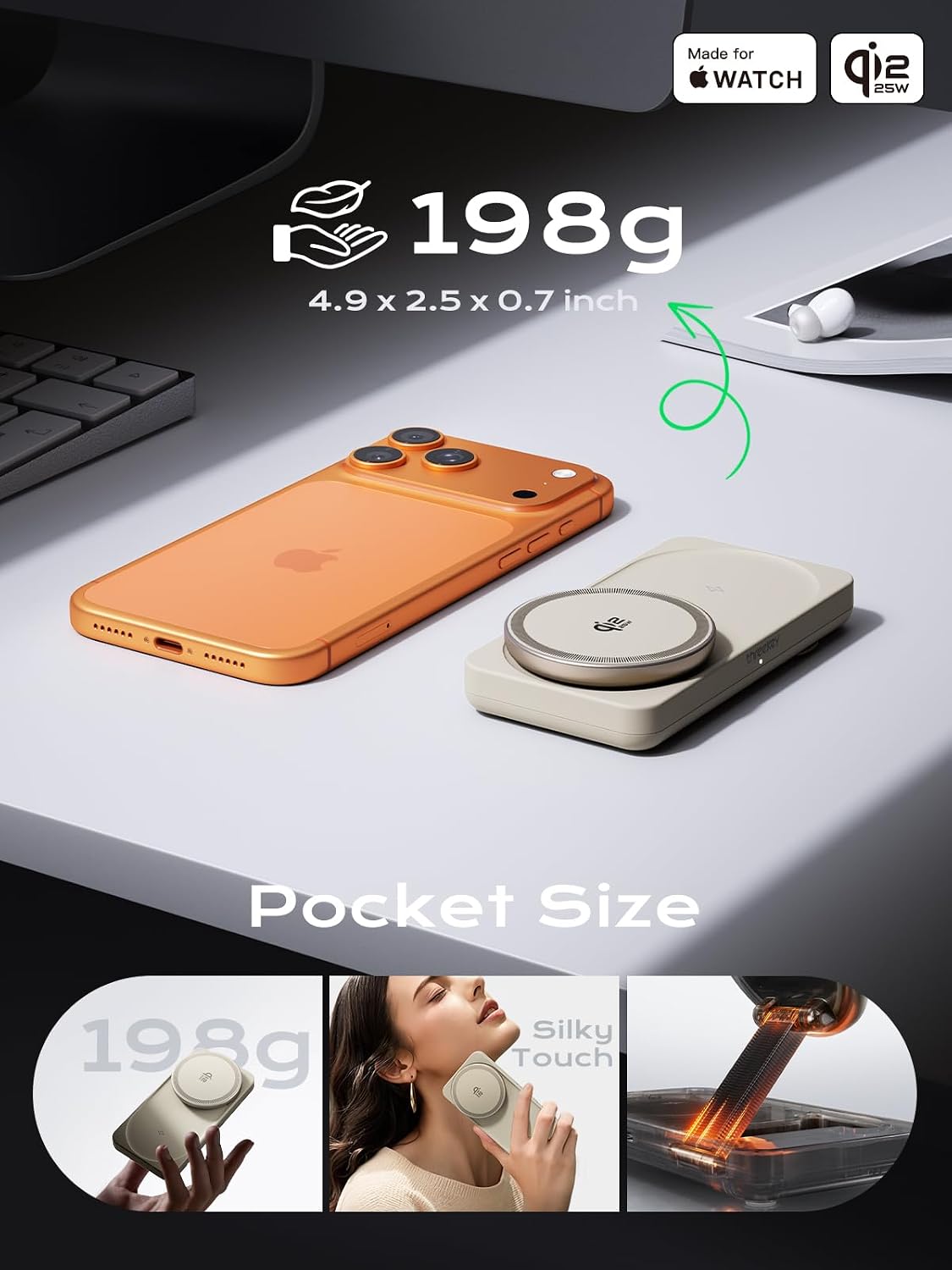 THREEKEY 3 in 1 Qi2 Wireless Charging Station, 25W Magnetic Charger with MFi-Certified Apple Watch Module for iPhone 17/16/15/14/13/12, AirPods, Pixel 10 Pro XL, 45W Adapter
