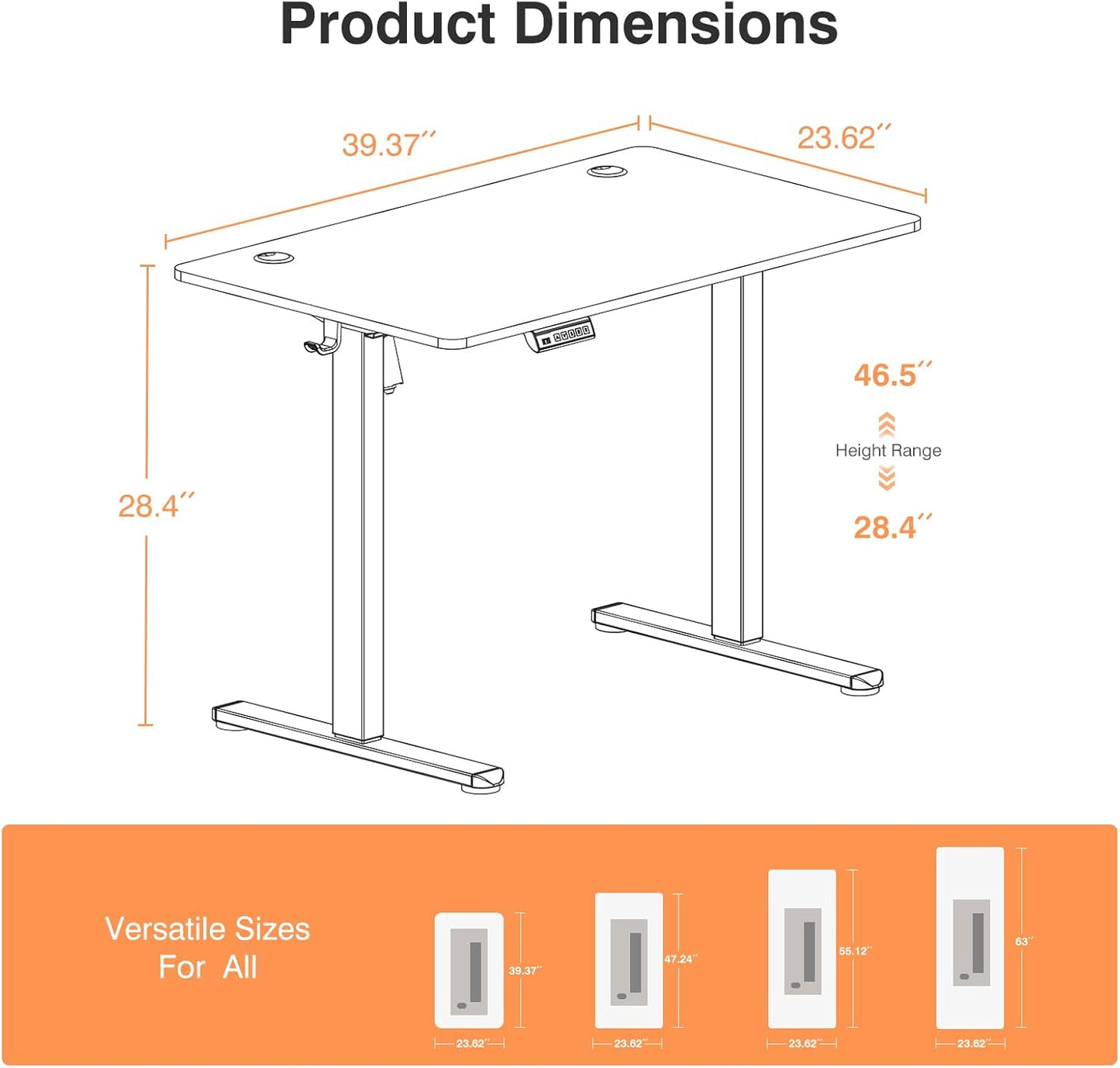 Sweetcrispy Electric Standing Desk Adjustable Height, 40x24 Inch Sit Stand Up Home Office Desks Computer Workstation PC Work Table with 3 Memory Preset Splice Wood Board Metal Frame, Black