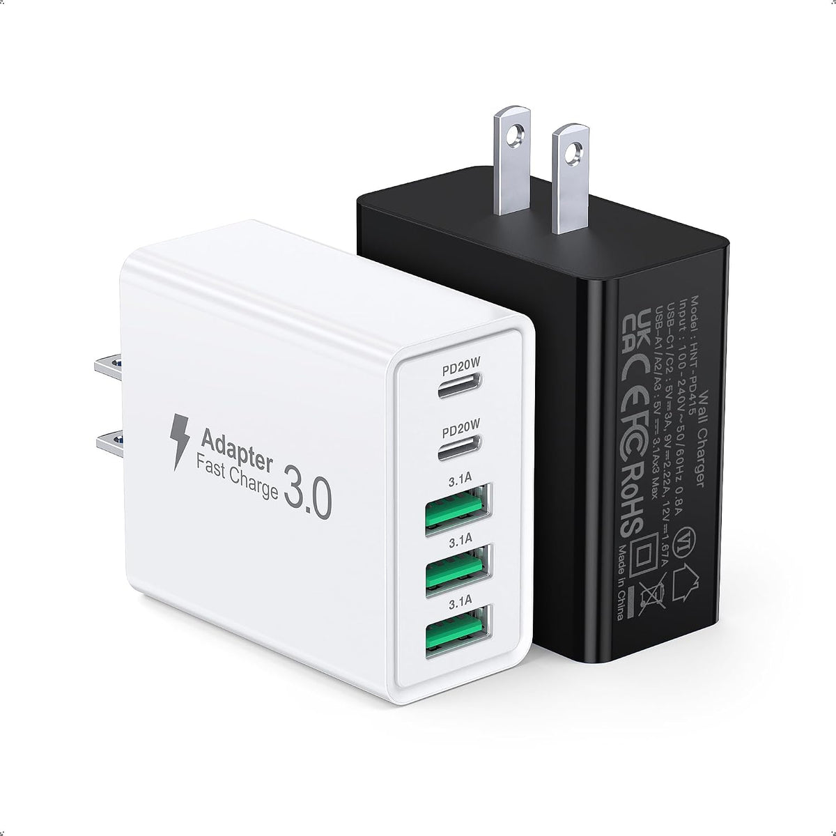 [2-Pack] USB C Wall Charger, 60W USB C Charger Block 5-Port PD Fast Charging Blocks + QC Power Adapter Brick Cube Multiport USB A Plug,Type C Cube for iPhone 17/16/15/14/13/12/Pro,Samsung,for Switch