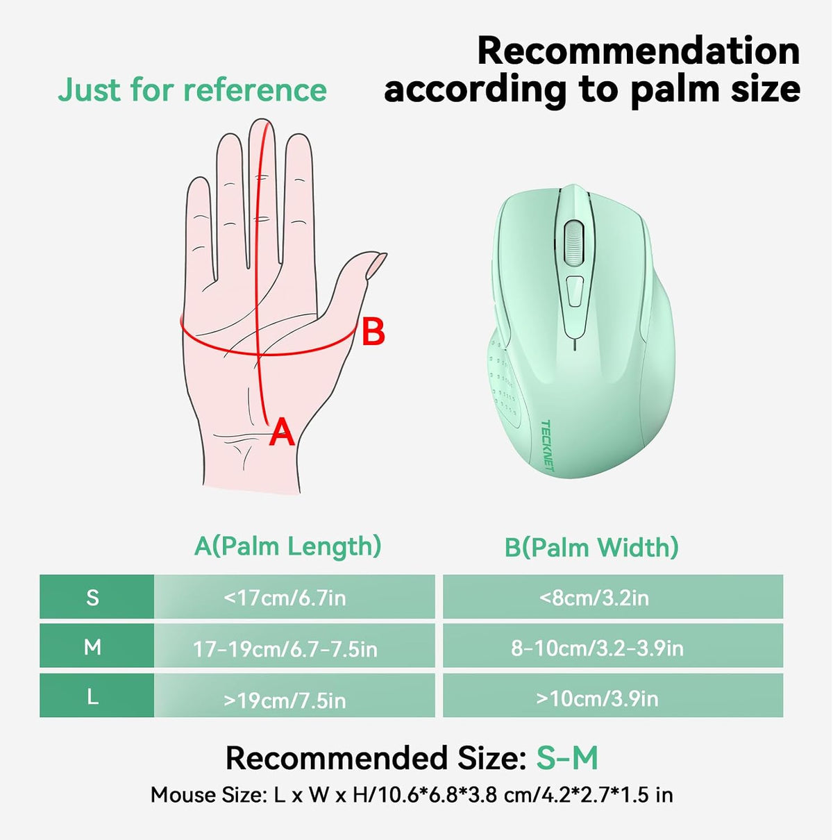 TECKNET Wireless Mouse, BT 5.0/2.4G, Rechargeable 6-DPI Silent, Green