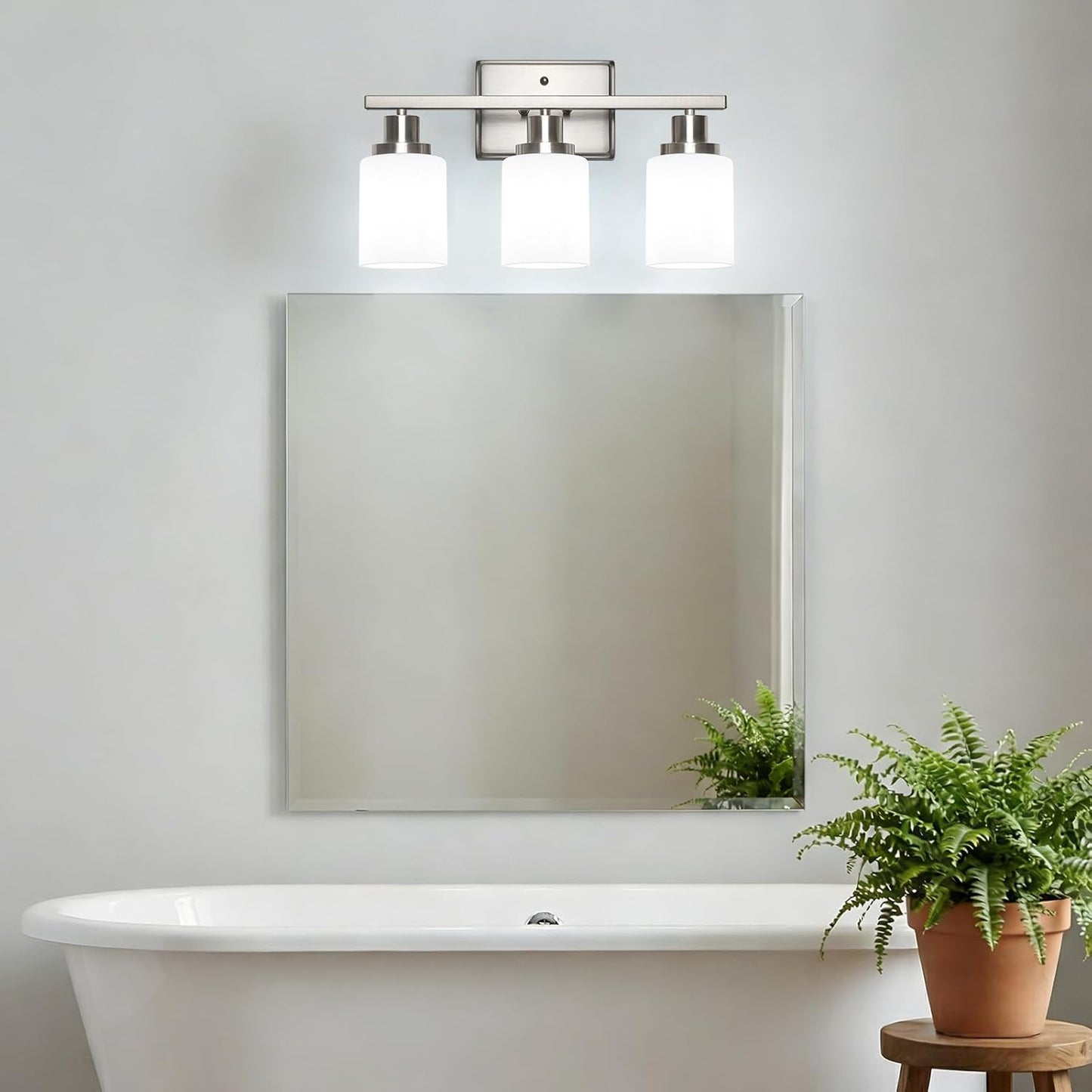 Ascher Bathroom Light Fixtures, 3-Light Vanity Light Over Mirror, Modern Brushed Nickel Wall Sconces with Milky White Shades, Wall Lamp for Kitchen Hallway Cabinet Porch E26 Base