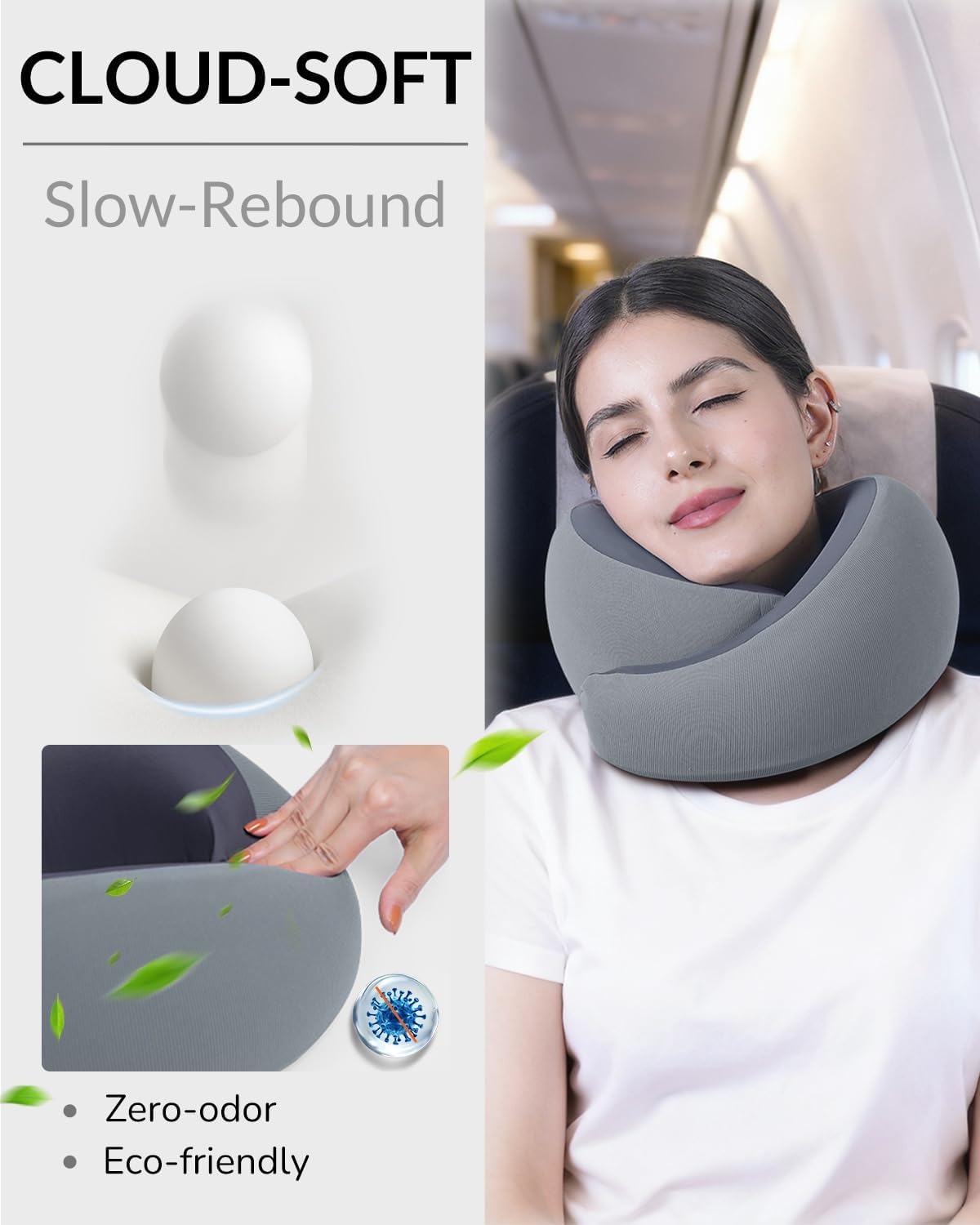 Neck Travel Pillow - Memory Foam Travel Pillow for Airplane, Washable Comfortable Breathable Cover, 360 Degree Support Ergonomic Design Best for Travel, Flight, Train, Car, Sleeping