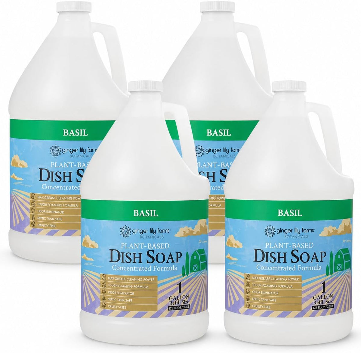 Ginger Lily Farms Botanicals Liquid Dish Soap, 128oz/4pk, Basil