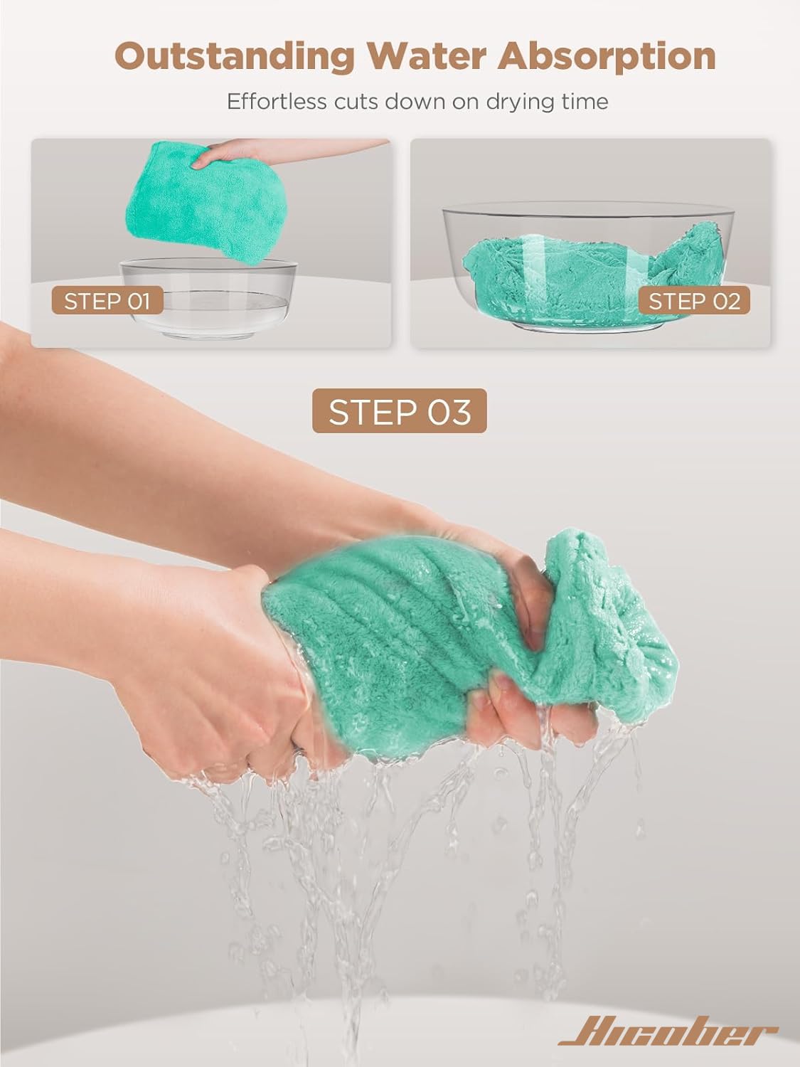 Hicober Microfiber Hair Towel, 3 Packs Hair Turbans for Wet Hair, Drying Hair Wrap Towels for Curly Hair Women Anti Frizz (Pink,Blue,Green)