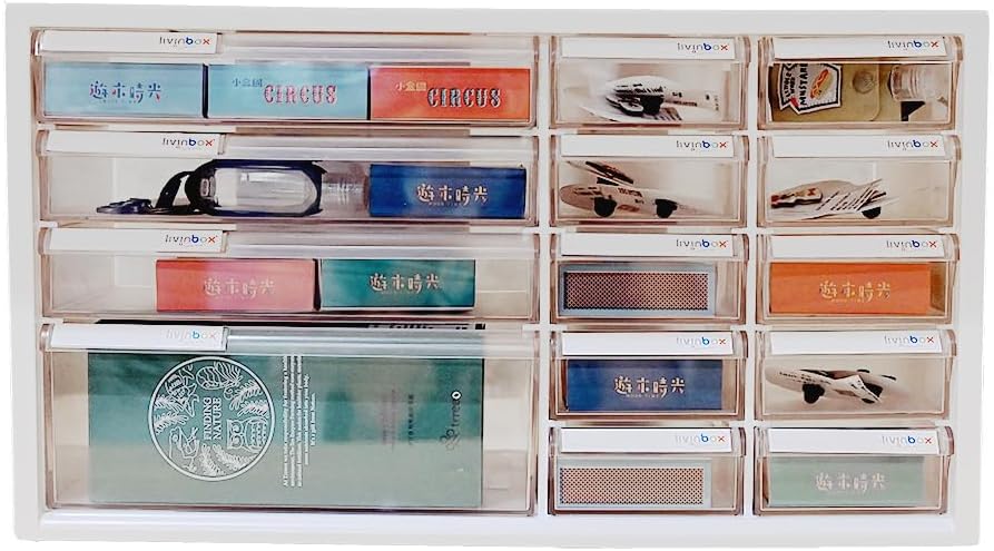 livinbox Desk organizer with 14 Drawers, Stackable storage cabinet for Arts Crafts Sewing Manicure Supply Medicine Vitamin White A9-1310-WT