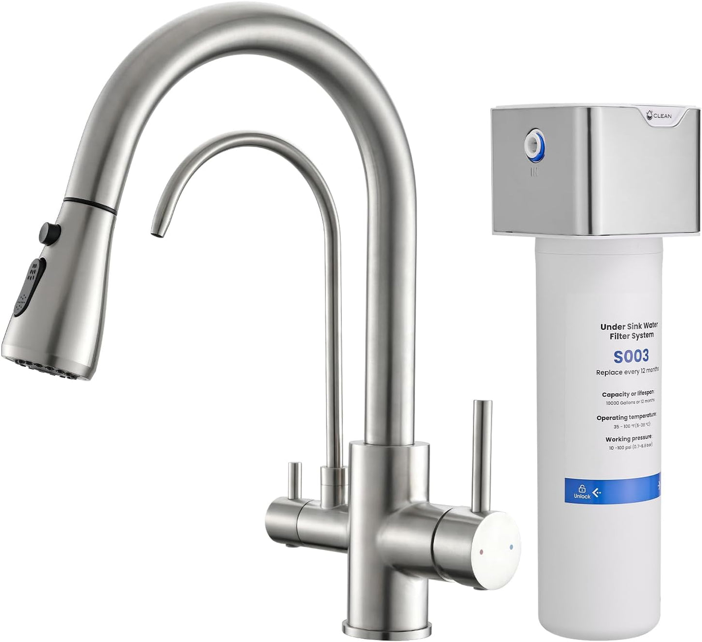 GIMILI 3 in 1 Kitchen Faucet with Under Sink Water Filter System, Reduces Lead, Chlorine, Bad Taste & Odor, Kitchen Sink Faucet with Drinking Water Faucet