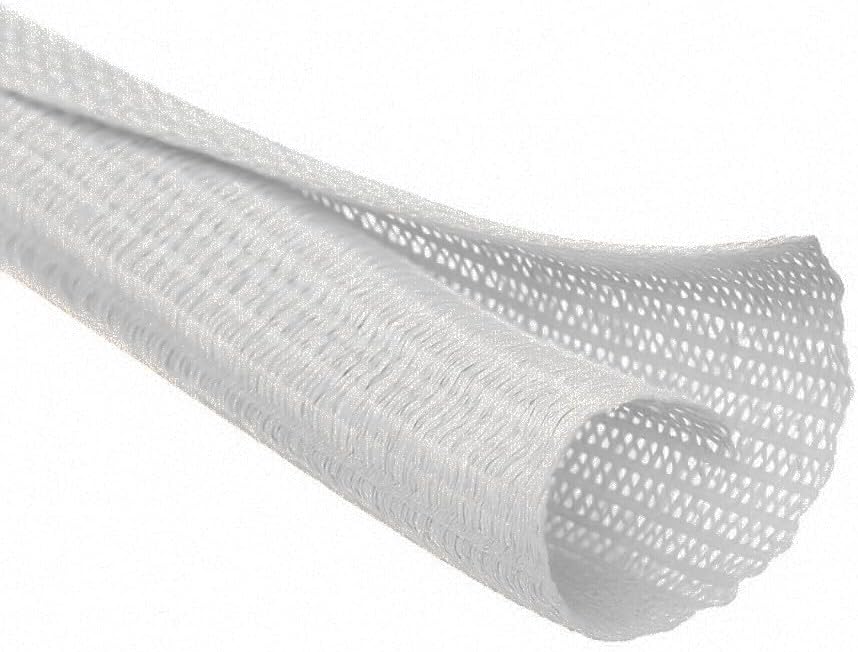 MGI SpeedWare Braided Split-Sleeve White Wire Loom for High-Temperature Automotive Harness and Home Cable Management 25 feet (3/4")