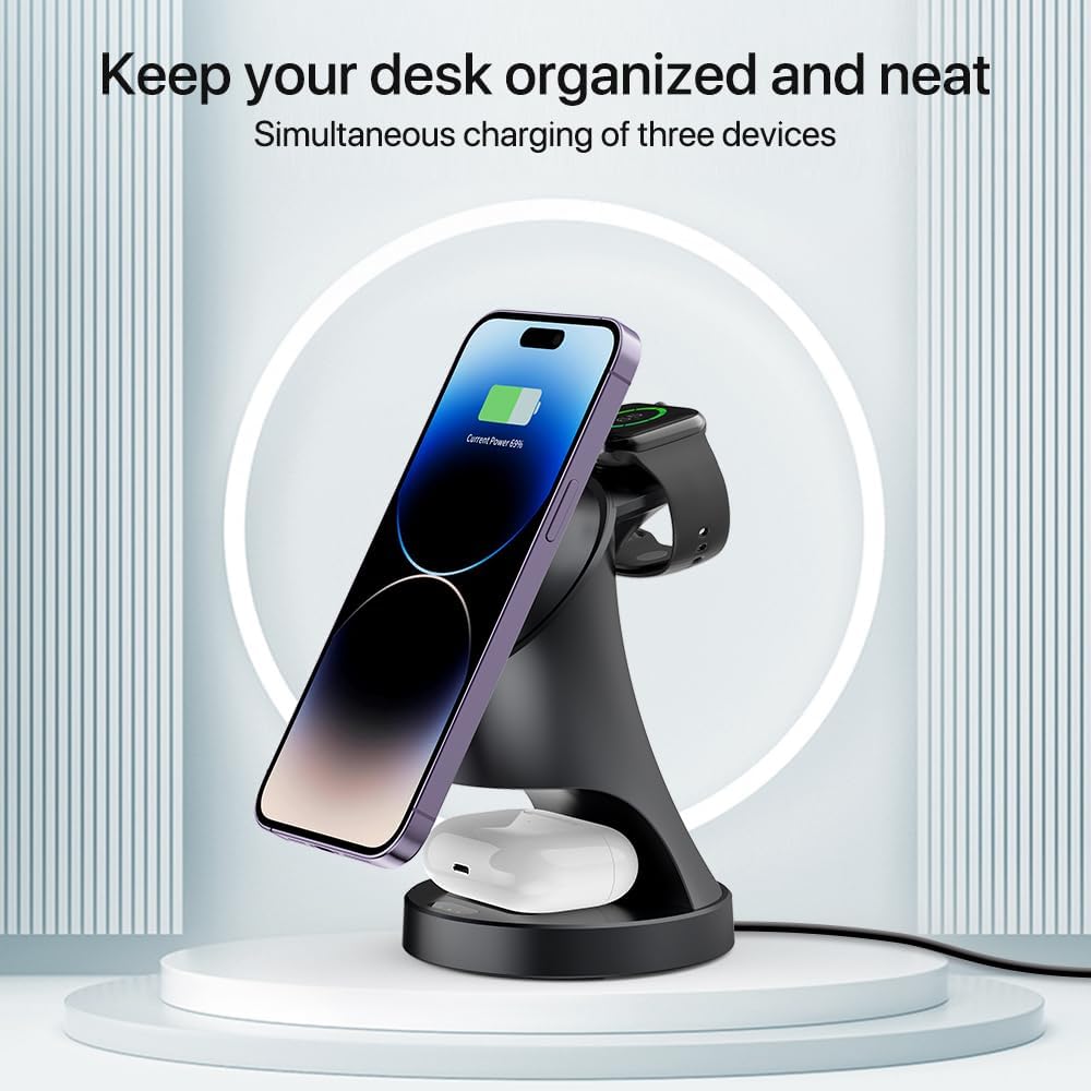 3 in 1 Wireless Charging Station for Apple Devices,Magsafe Charger for IPhone17 16 15 14 13 12 Pro/Max/Plus/Mini Wireless Charger Station for AirPods 2/3/4/Pro iWatch Ultra11/10/9/8/7/SE/6/5/4/3/2