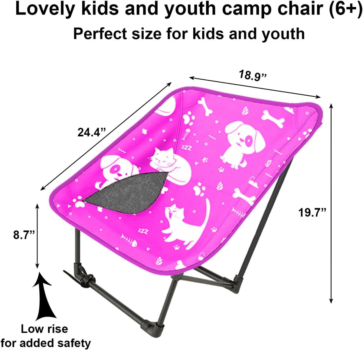 Youth and Kids Camping Chair | Ultra Lightweight, Foldable and Heavy Duty | Ideal Indoor/Outdoor Kid Chair for Camping, Beach, Sports and Lawn (Pink)
