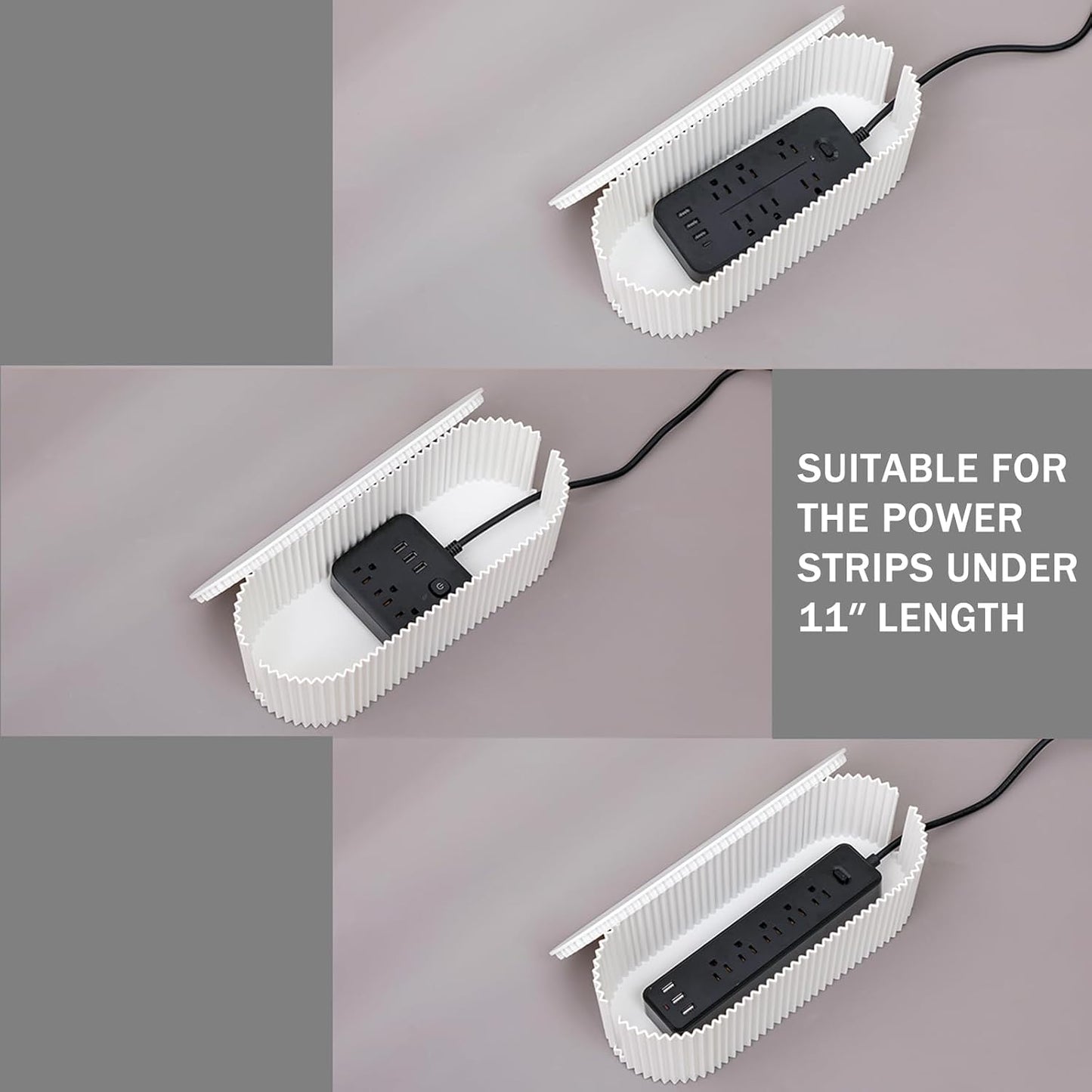 White Cable Box Organizer, Small, Plastic | Cord Hider Box with Lid, For Desk and Floor, Power Strips Cover, For Home, Office, Computer, TV, School, Kitchen