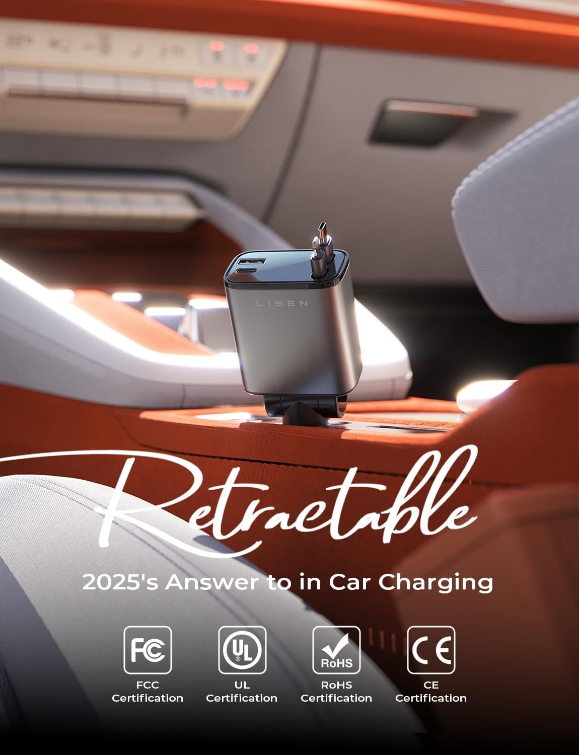 LISEN Retractable Car Charger, 84W Car Charger USB C Fast Charger Adapter for iPhone, Car Accessories for Men Women, Gifts for Fathers Day for Men Dad Husband, for iPhone 17 16 15 14 13 12 11 Samsung