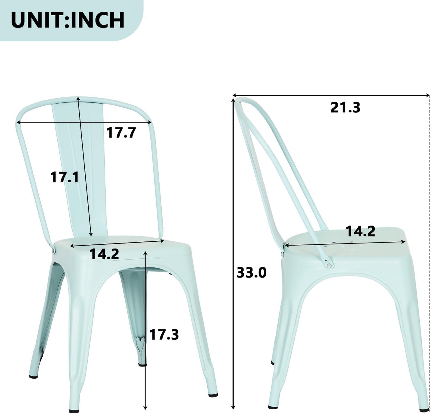 FDW | Set of 4 Metal Dining Chairs | Blue | Stackable Tolix Side Chairs with Backrest | Scratch-Resistant | Non-Slip Feet | Indoor/Outdoor Use | 330 lbs Capacity | Ideal for Kitchen & Restaurant