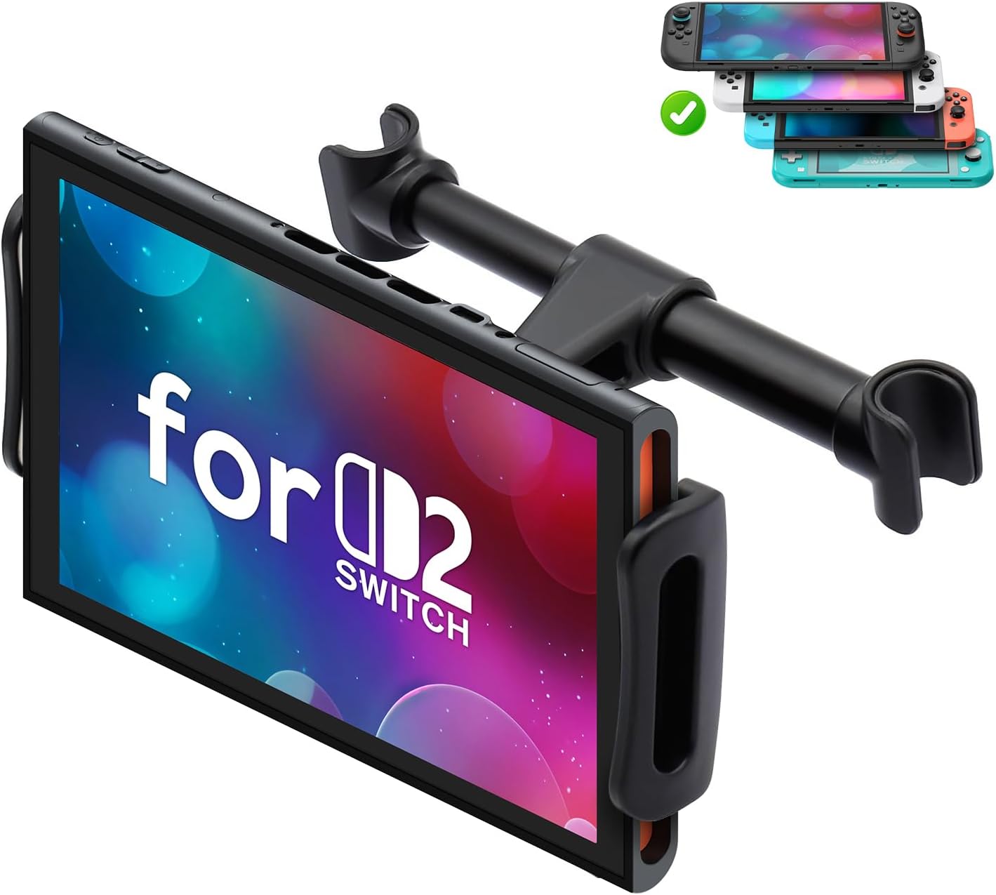 FYOUNG Car Headrest Mount Compatible with Switch 2 Model 2025/OLED/Switch, Adjustable Car Holder Compatible with iPhone/iPad and Other Devices (4"-11")-Black