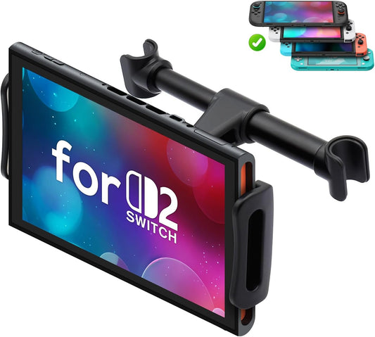 FYOUNG Car Headrest Mount Compatible with Switch 2 Model 2025/OLED/Switch, Adjustable Car Holder Compatible with iPhone/iPad and Other Devices (4"-11")-Black