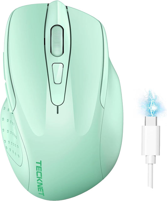 TECKNET Wireless Mouse, BT 5.0/2.4G, Rechargeable 6-DPI Silent, Green