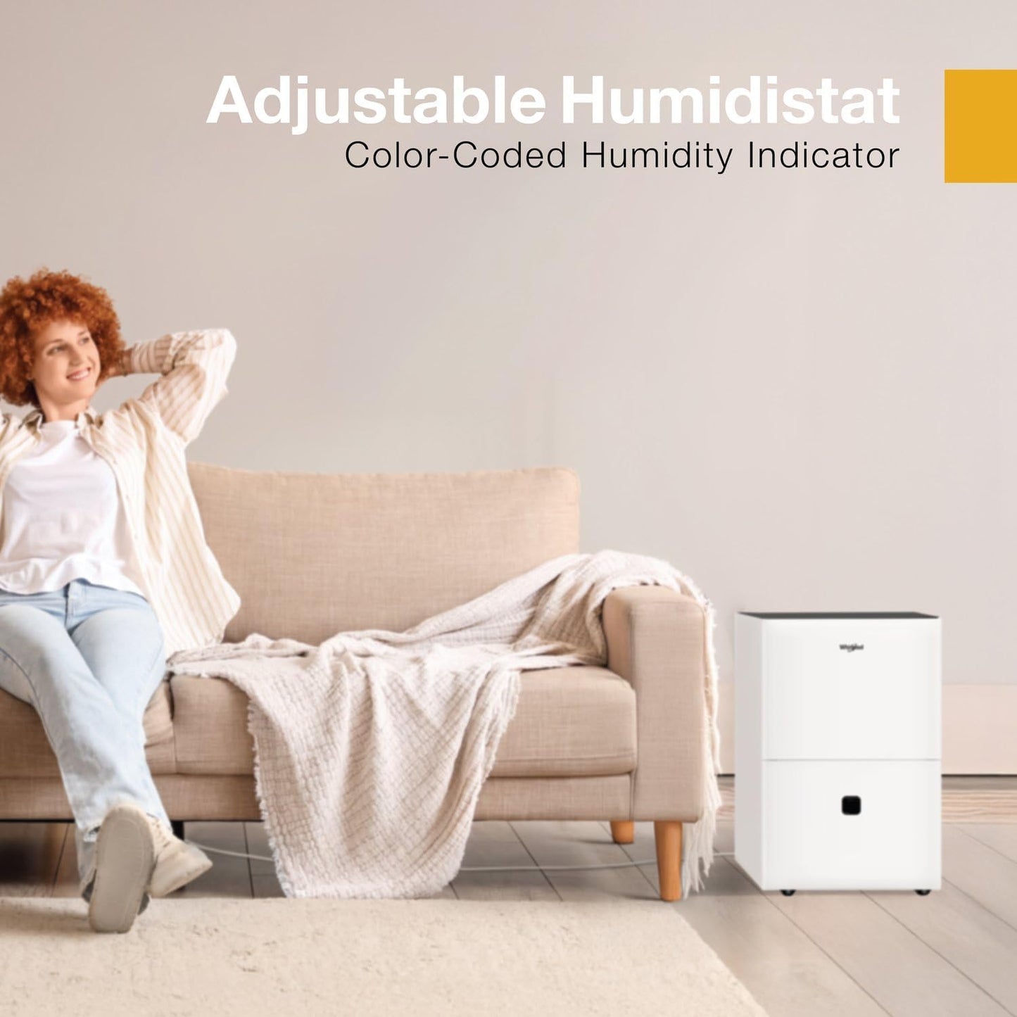 Whirlpool 50 Pint Energy Star Certified Dehumidifier in White, Compact Quiet Efficient Humidity & Moisture Absorber for Home, Bathroom, Bedroom, Living Room, Garage, Attic, Crawl Space, Whole Home
