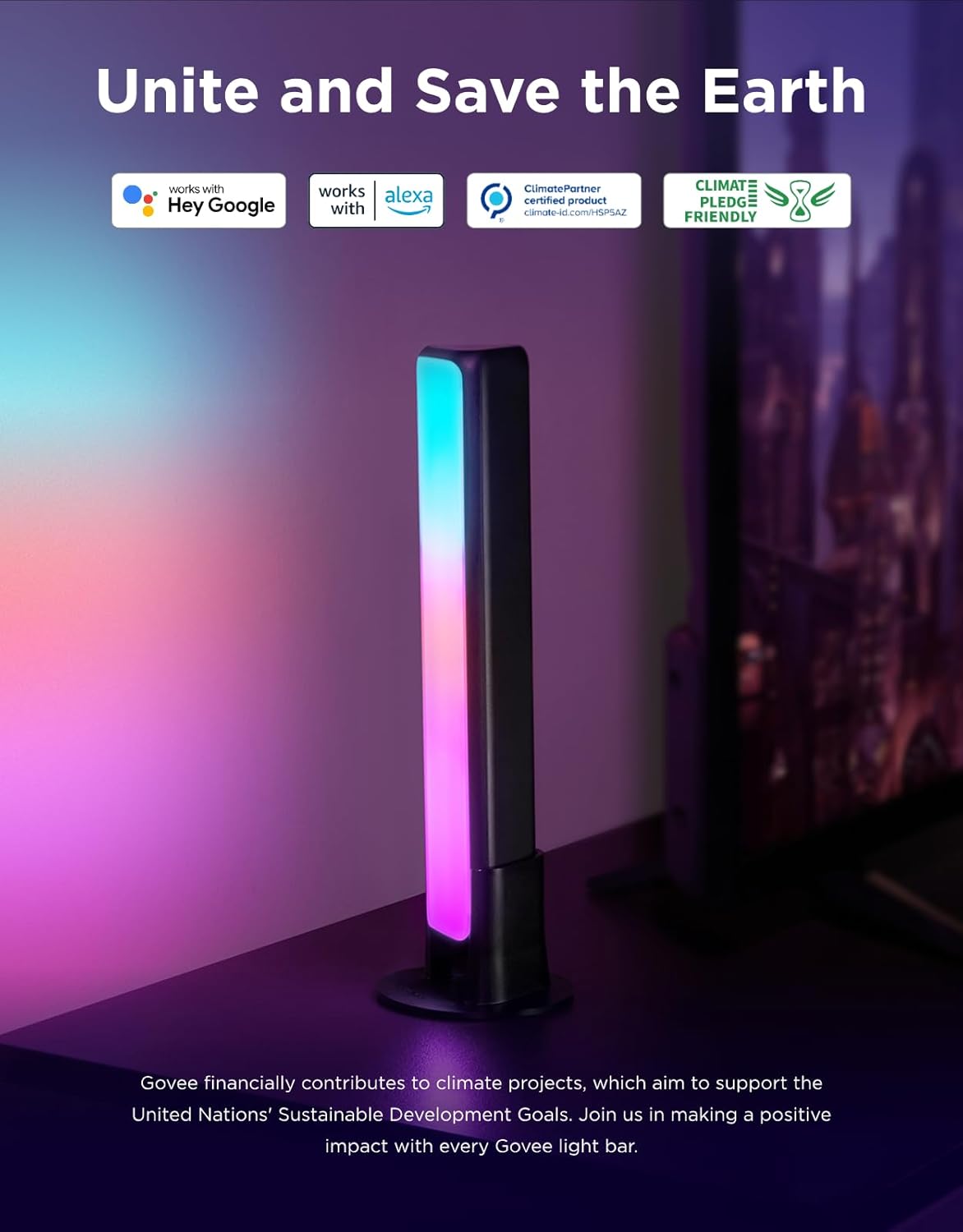 Govee Smart LED Light Bars, Work with Alexa and Google Assistant, RGBICWW WiFi TV Backlights with Scene and Music Modes for Gaming, PC, Living Room Decoration, Black
