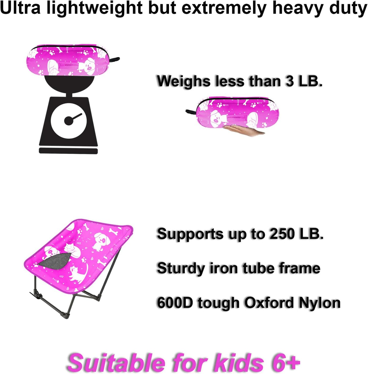 Youth and Kids Camping Chair | Ultra Lightweight, Foldable and Heavy Duty | Ideal Indoor/Outdoor Kid Chair for Camping, Beach, Sports and Lawn (Pink)