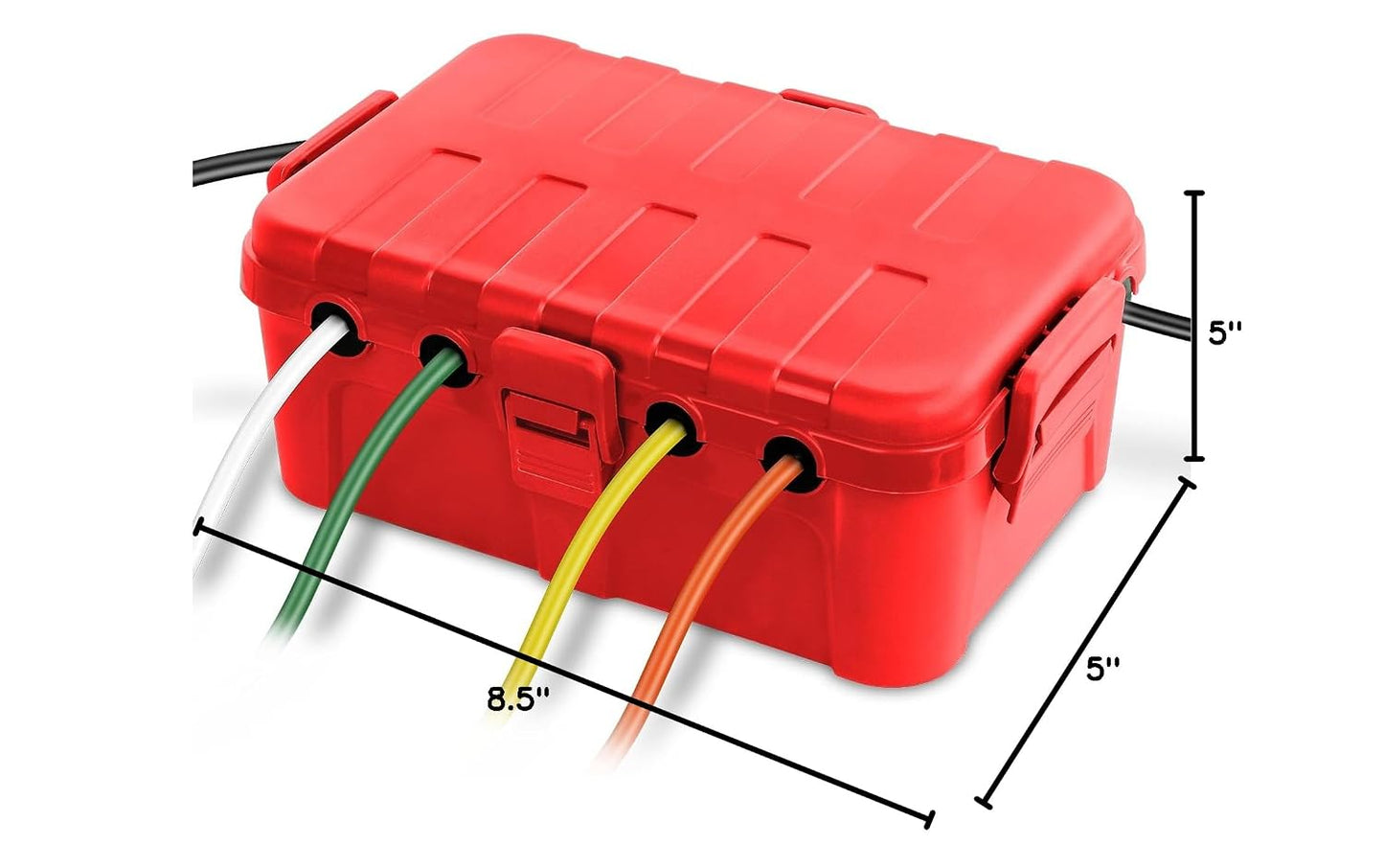 Flemoon Large Outdoor Electrical Box, Waterproof Extension Cord Cover | Inner Size 12 x 7.4 x 3.9 Inch, 6 Cable Entry Ports, IP54 Weatherproof Connection Box for Outlet, Timer, Holiday Light, Red