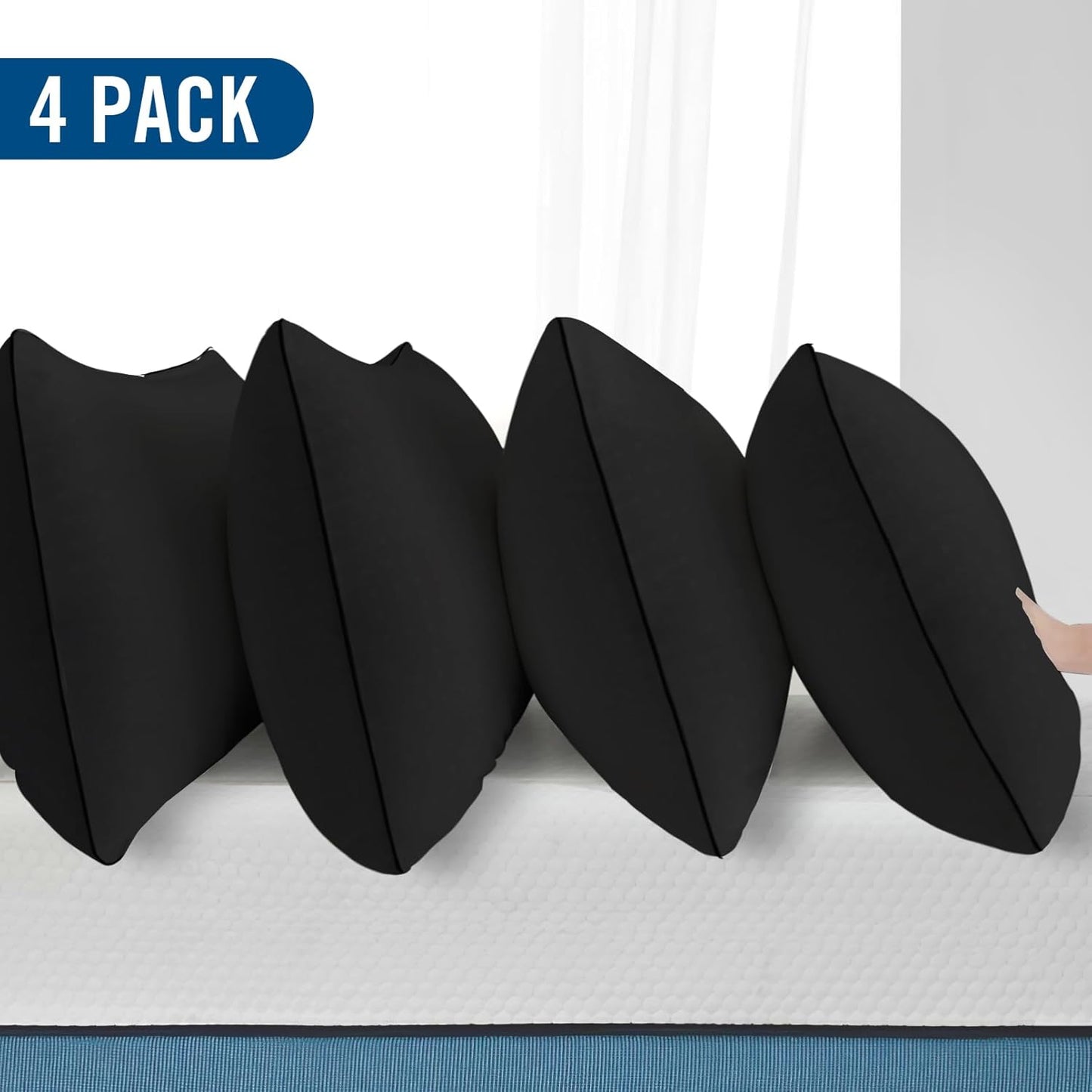 Standard Size Bed Pillows for Sleeping 4 Pack,Luxury Hotel Pillows,Comfortable and Supportive,Machine Washable,Suitable for Stomach,Back and Side Sleepers.(Black)