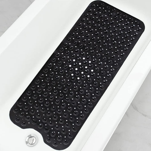 Bathtub and Shower Mats, Extra Long Non-Slip Bath Mat 39 x 16 Inch, Machine Washable Bath Tub Mat with Suction Cups & Drain Holes for Bathroom, Black