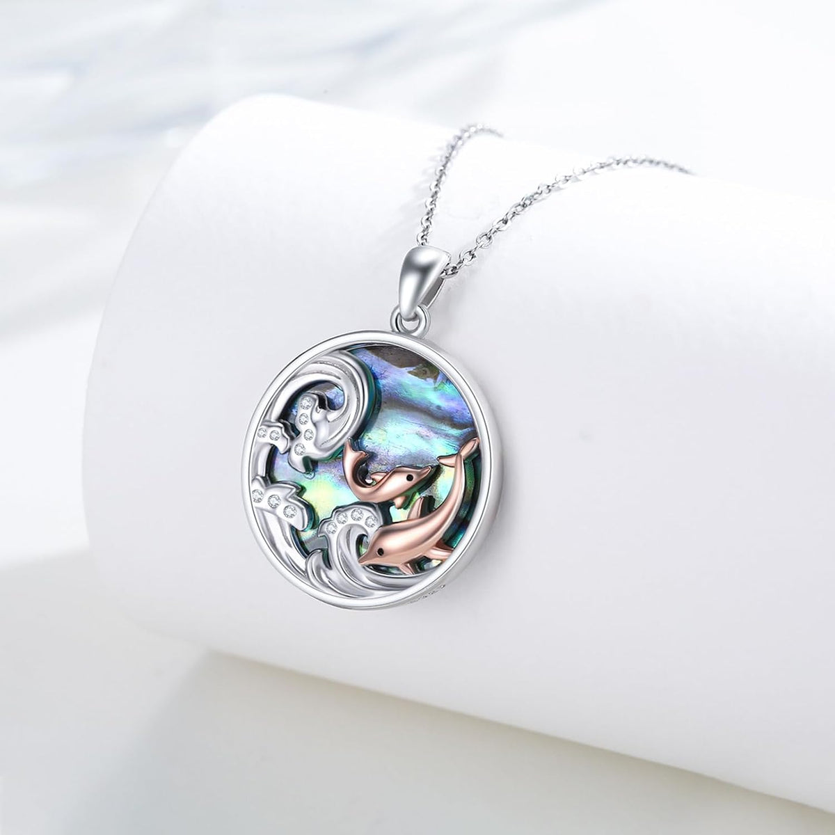 Ocean Necklace 925 Sterling Silver Wave Pendant Necklace Ocean Jewelry Beach Gifts for Women Friends Mom