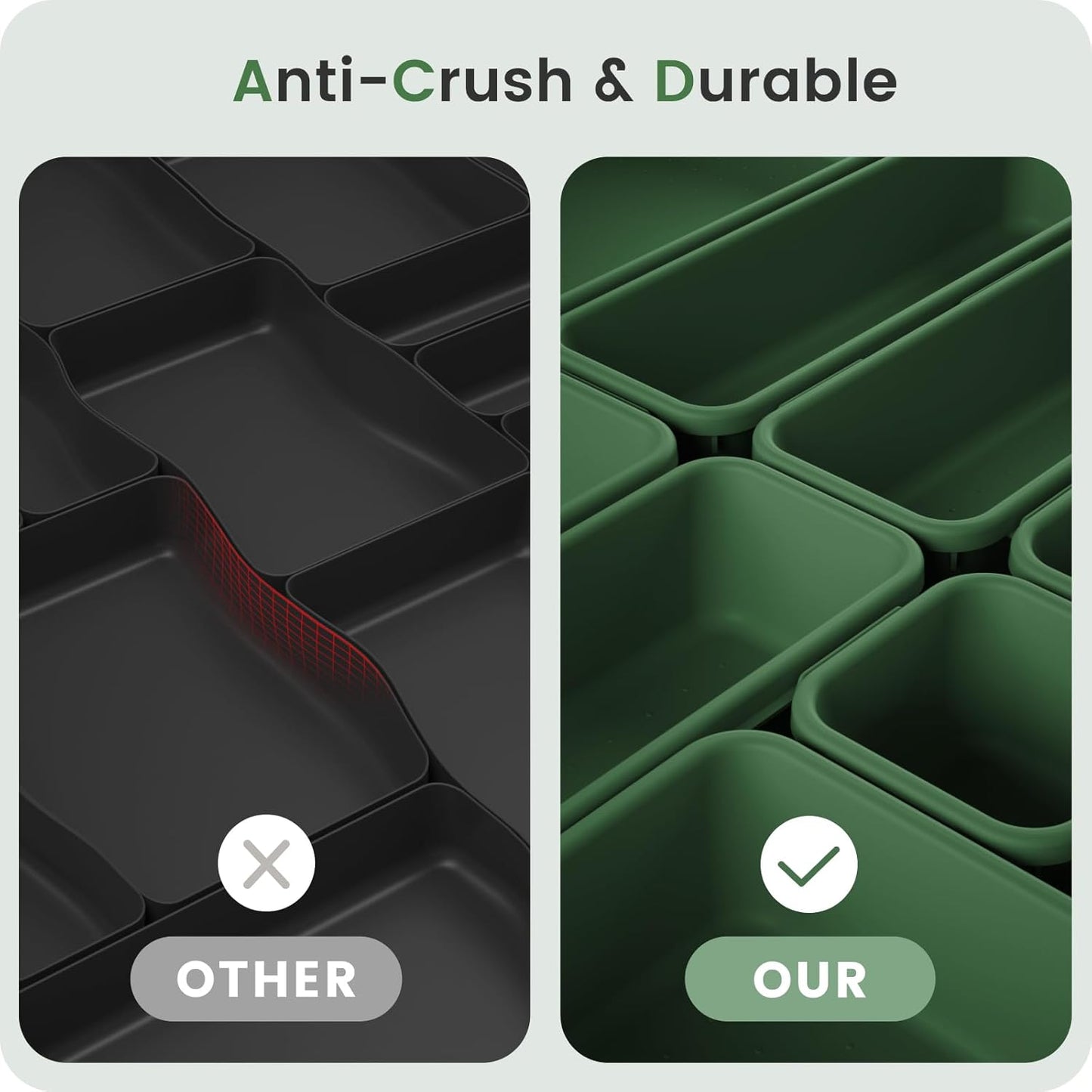 A-LuGei 【𝟰𝟲𝗣𝗖𝗦 & 5 Size Tool Box Organizer Tray Divider Set,【Army Green】 Desk Drawer Organizer,Garage Organization and Storage Toolbox Accessories Rolling Tool Chest Cart WorkBench Small Part
