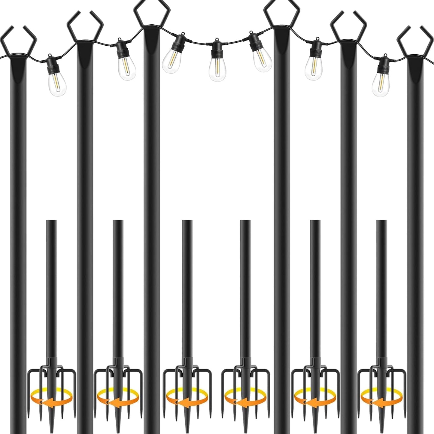 AILBTON 10Ft String Light Poles 4 Pack,Light Poles for Outside Lights,Outdoor with Fence Brackets Hanging Lights,Metal Stand Deck Patio Backyard