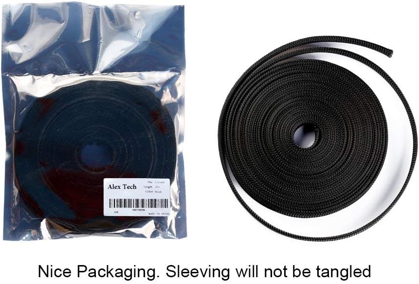 25ft - 3/4 inch PET Expandable Braided Sleeving – Black – Alex Tech Braided Cable Sleeve