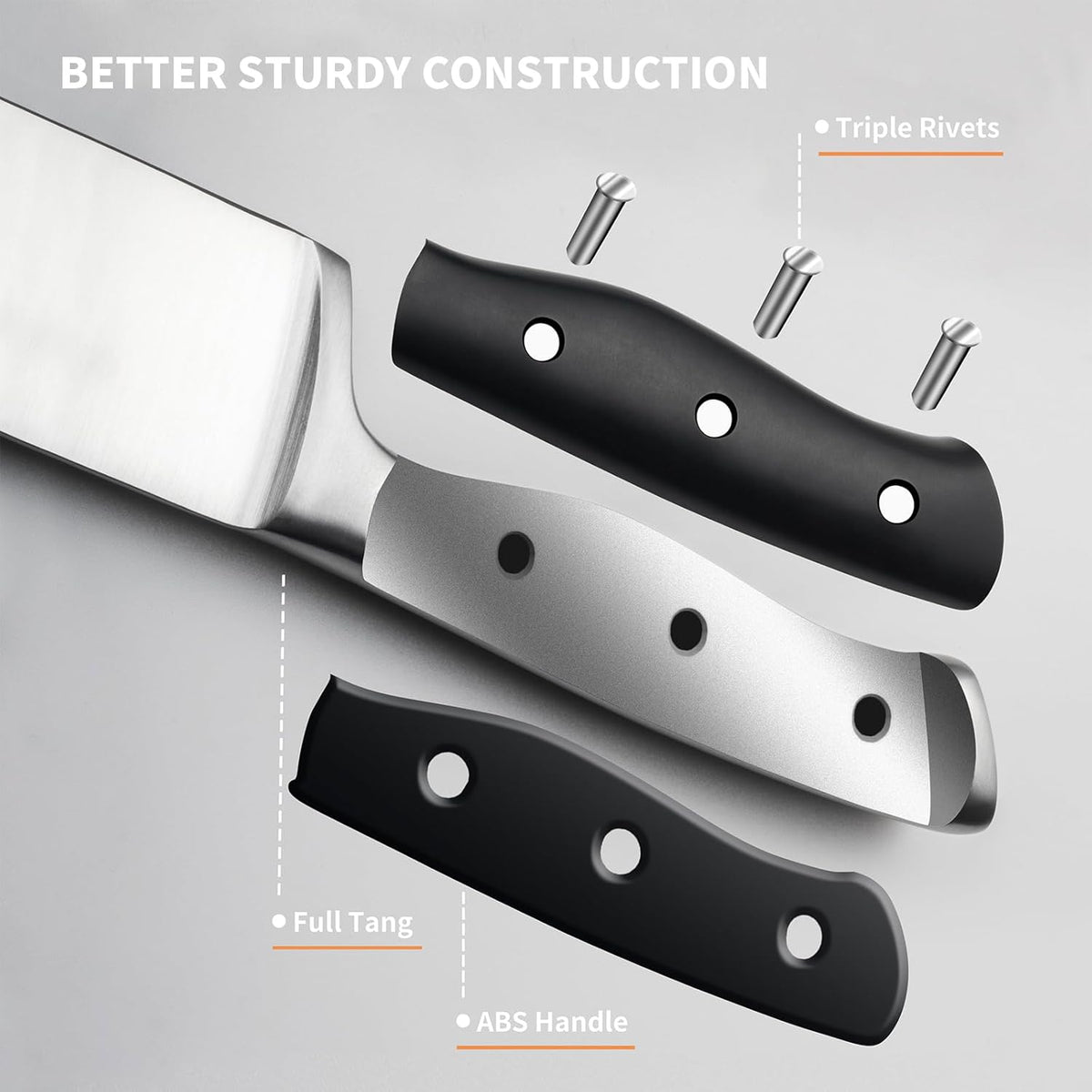 Alata 15-Piece Knife Set with Black Block, Razor-Sharp,Kitchen Knife Set, Forged Triple Rivet Stainless Steel Knife Block Set