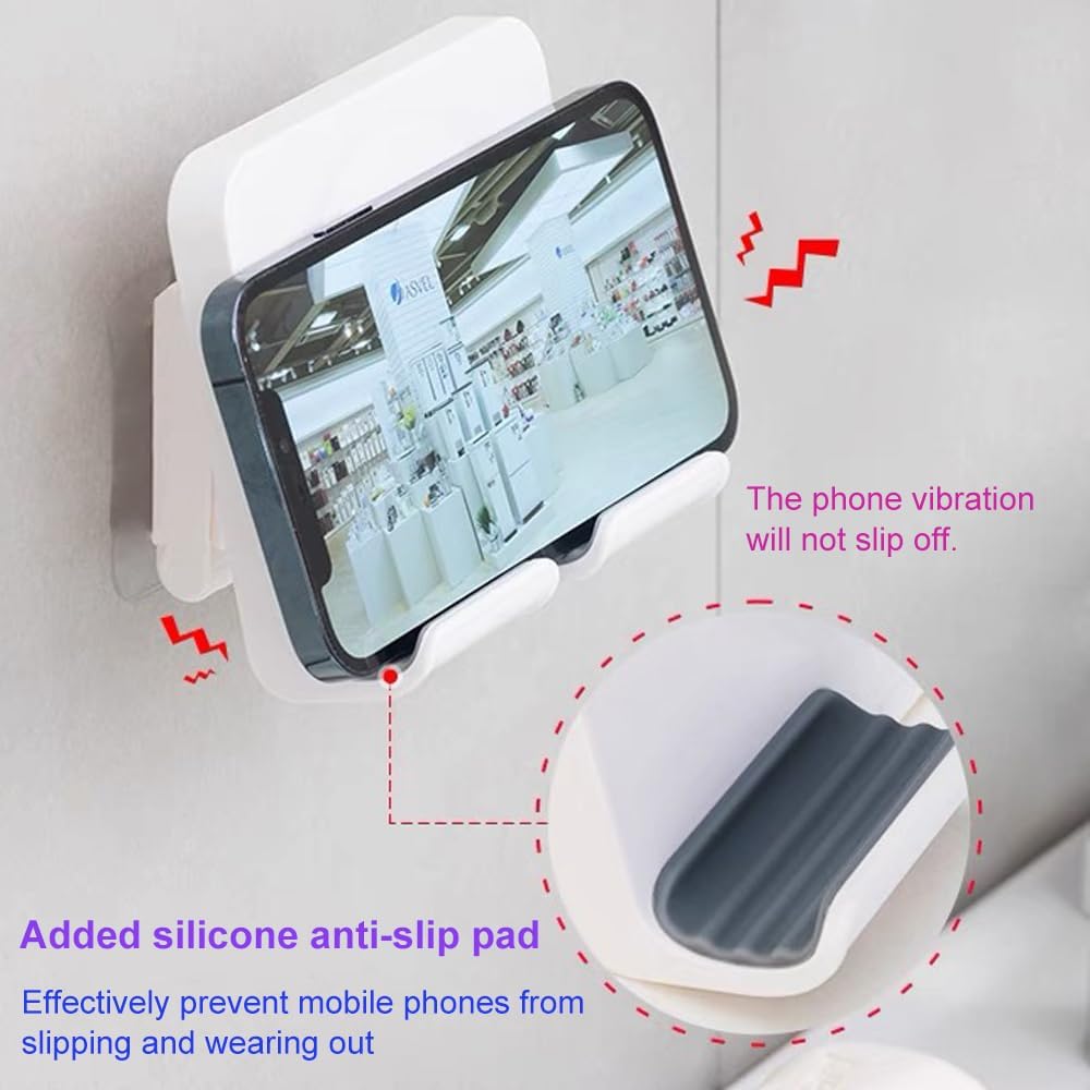 Upgraded Shower Phone Holder Tablet Wall Mount Phone Holder Removable,Self-Adhesive Mobile Cell Phone Tablet Holder for Bed Bathroom Kitchen, Compatible with iPhone Samsung Galaxy Tablet Switch